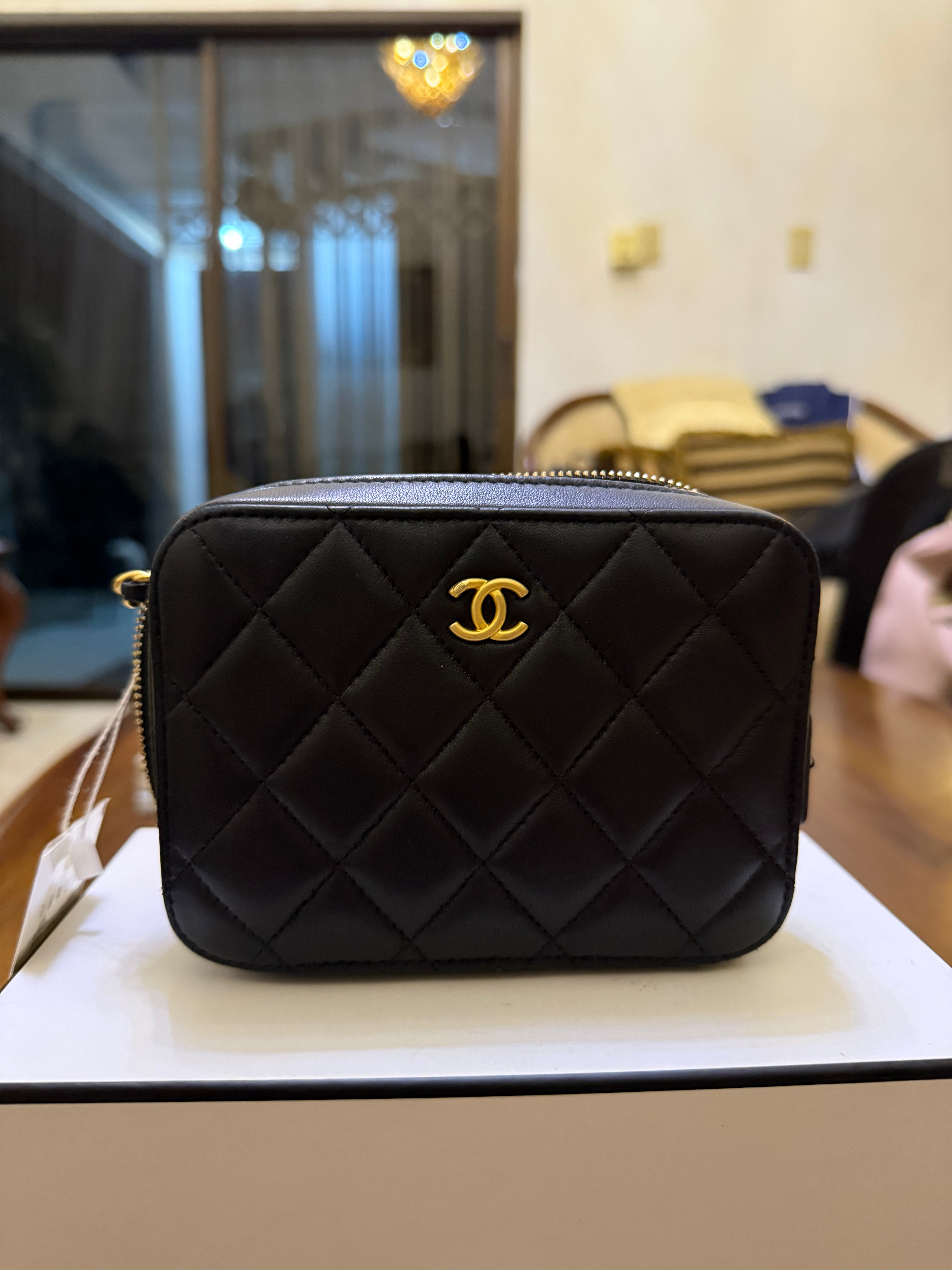 Chanel 22s Black Pearl Crush Camera bag Lambskin Aged Gold Hardware (microchip) | Purse Maison Luxury Bags Shop