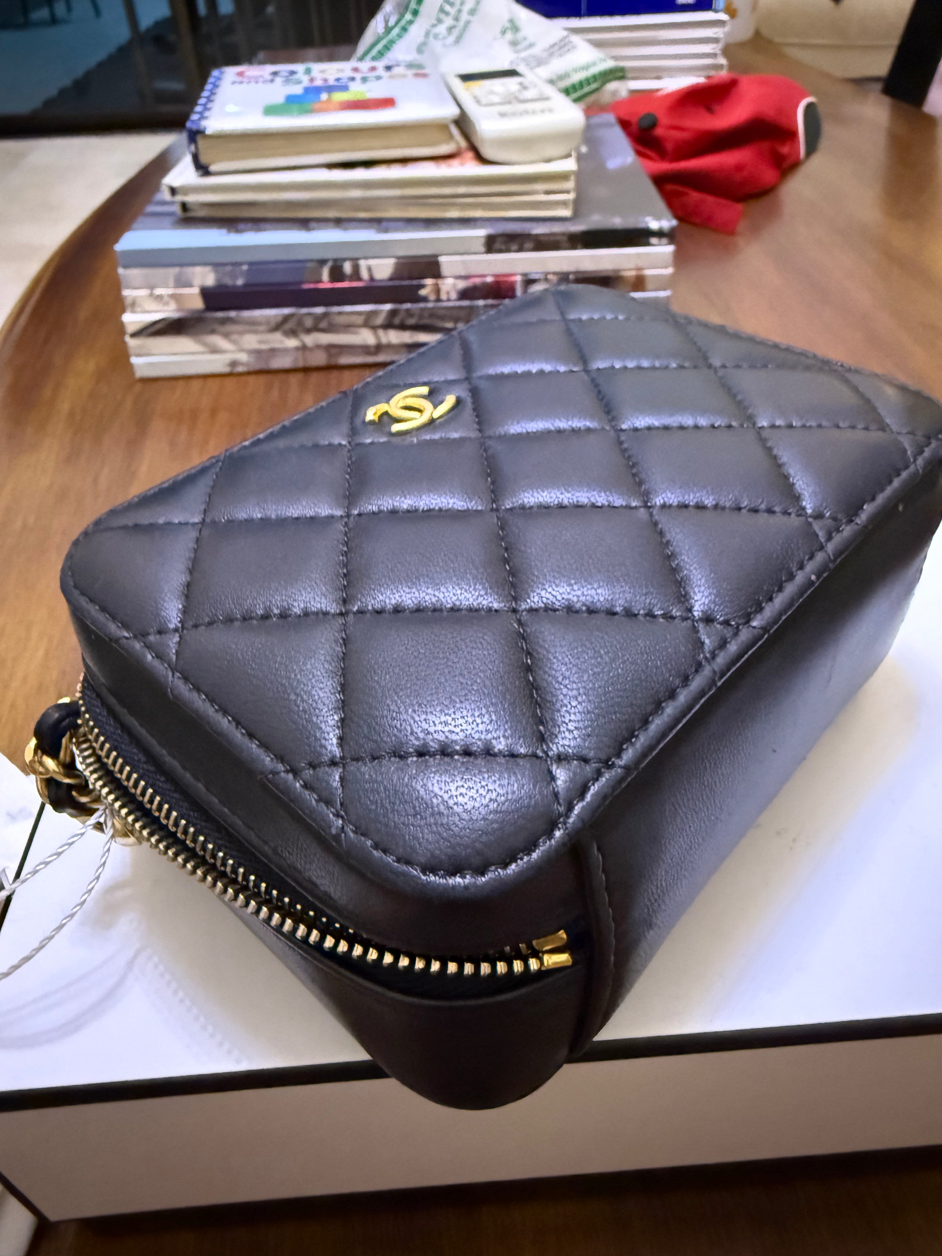 Chanel 22s Black Pearl Crush Camera bag Lambskin Aged Gold Hardware (microchip) | Purse Maison Luxury Bags Shop