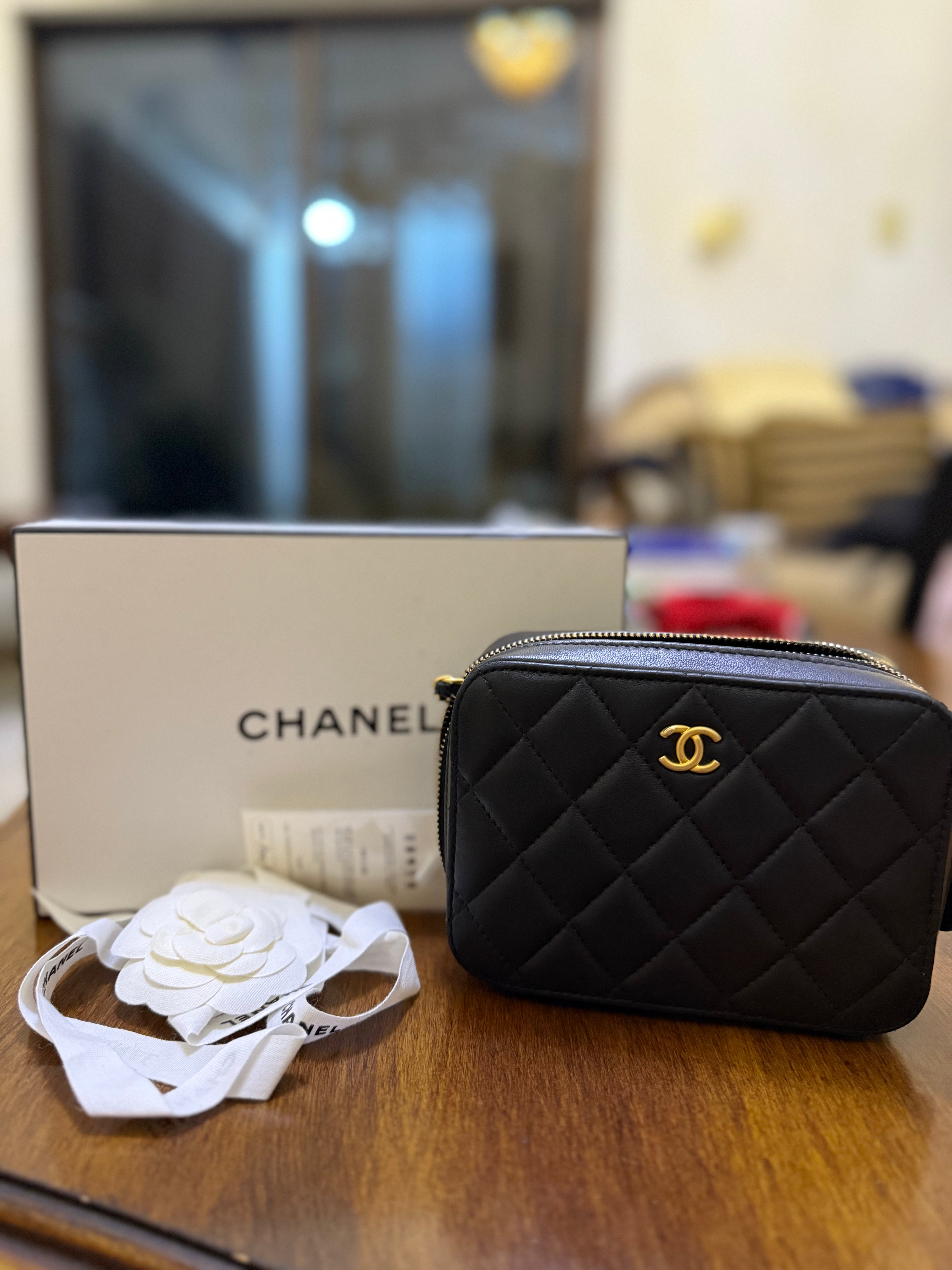 Chanel 22s Black Pearl Crush Camera bag Lambskin Aged Gold Hardware (microchip) | Purse Maison Luxury Bags Shop
