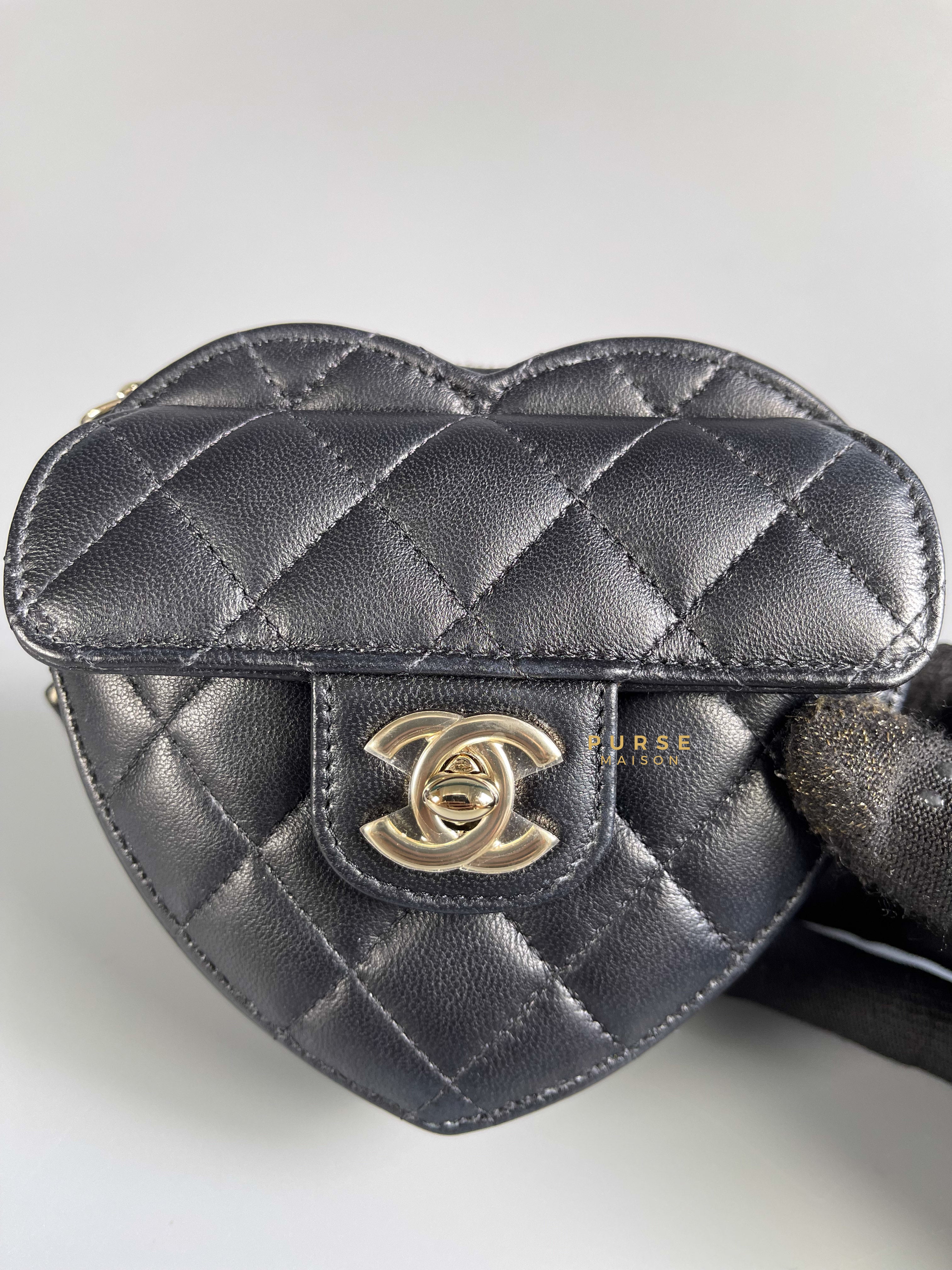 Chanel 22s Small Heart Clutch Bag in Black Lambskin Gold Hardware Series 32 | Purse Maison Luxury Bags Shop