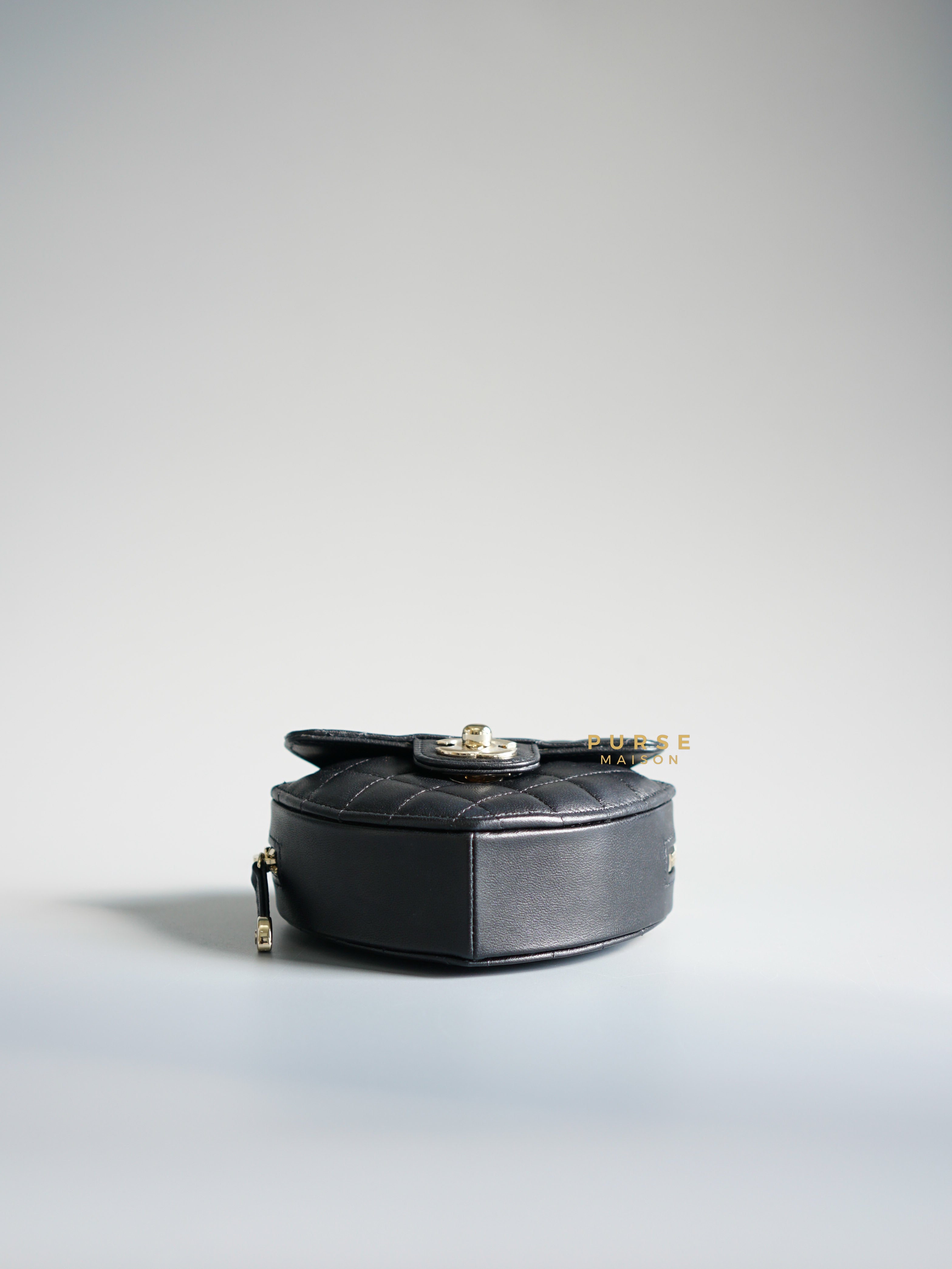 Chanel 22s Small Heart Clutch Bag in Black Lambskin Gold Hardware Series 32 | Purse Maison Luxury Bags Shop
