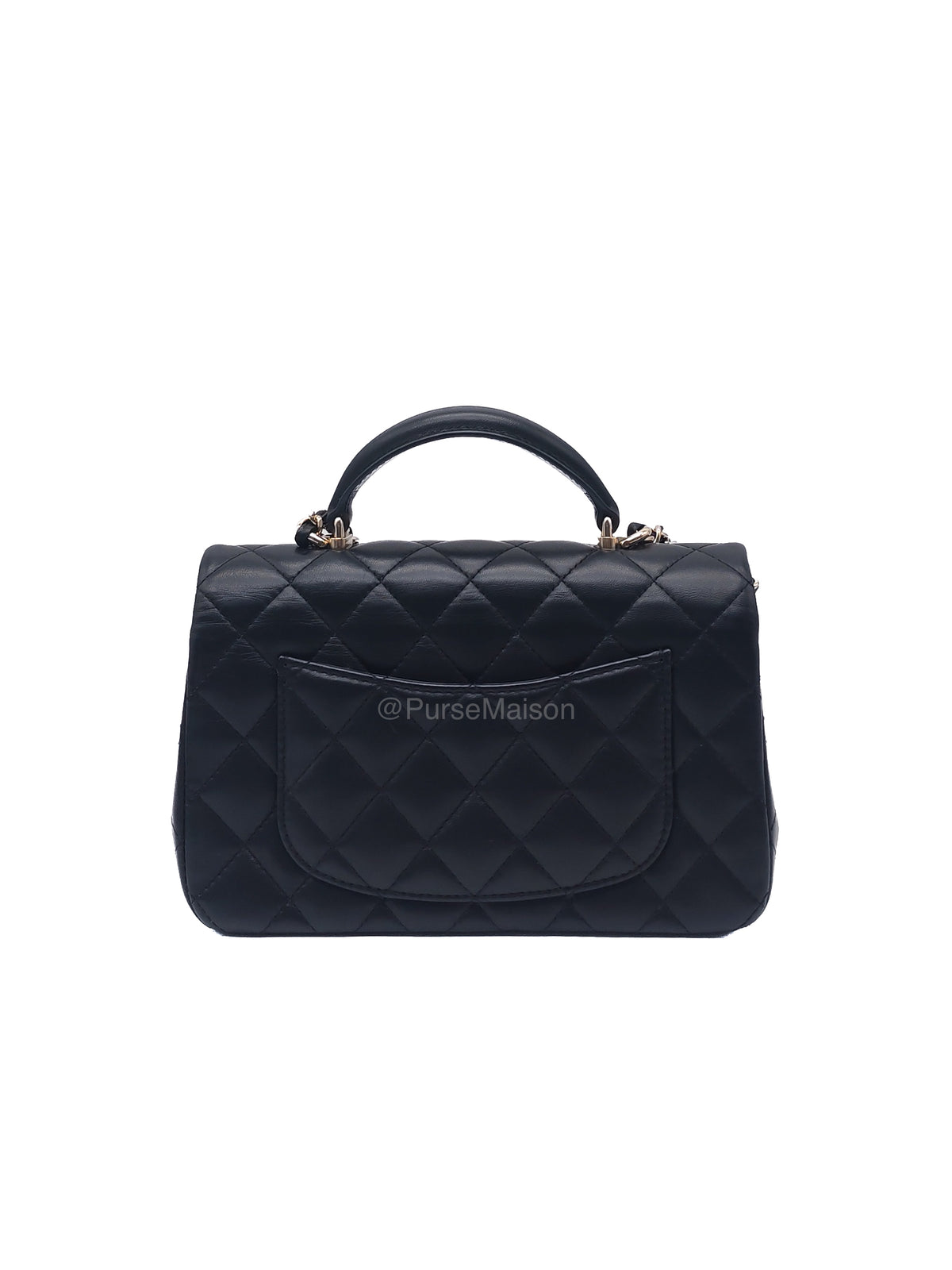 Chanel 23A Classic Mini Top Handle with Lion Charm in Black Lambskin Leather Light Gold Hardware (Microchip) | Purse Maison Luxury Bags Shop