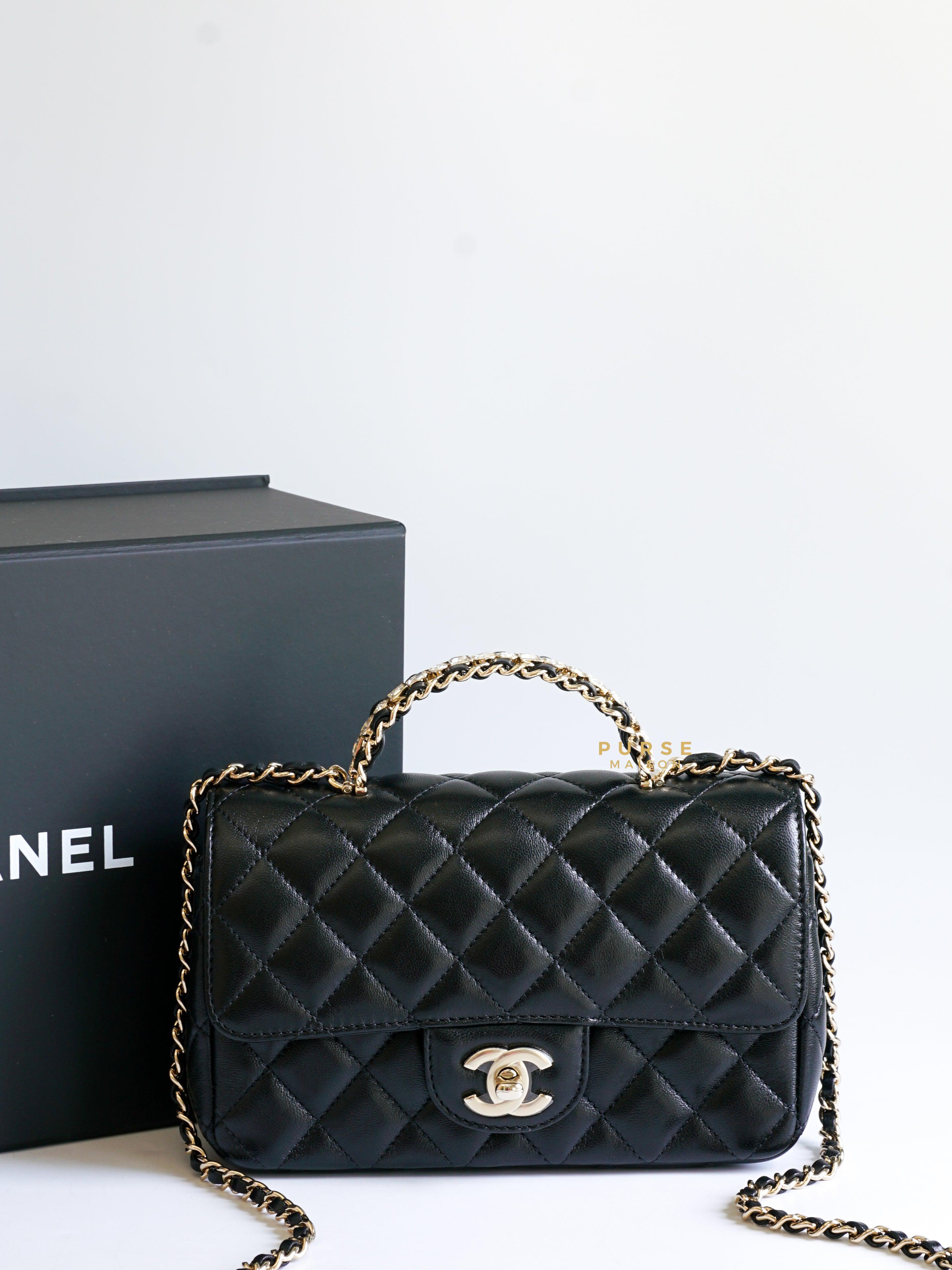CHANEL Black Small Trendy Flap Bag Microchipped Light Gold