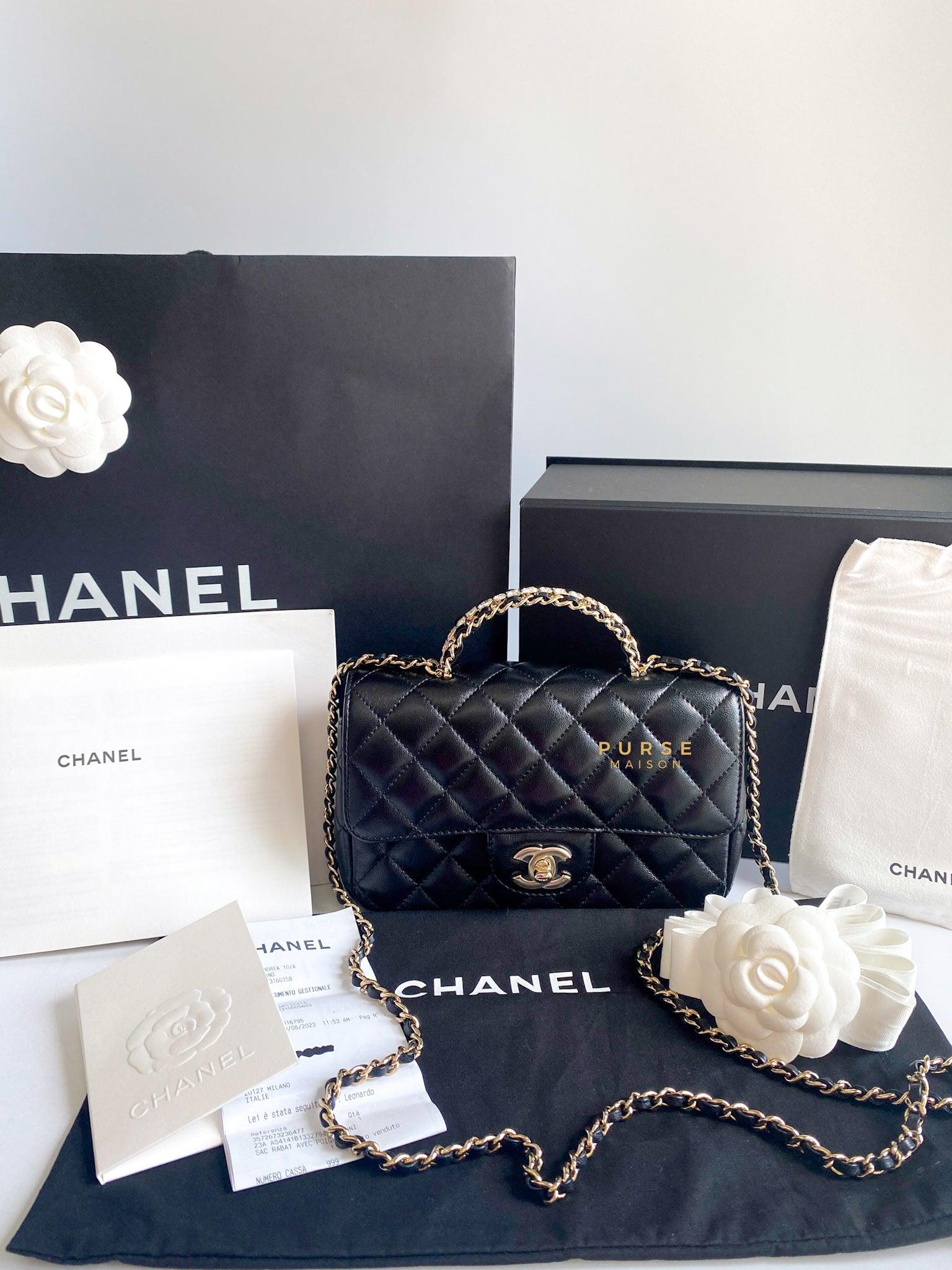 Chanel small top handle flap online bag