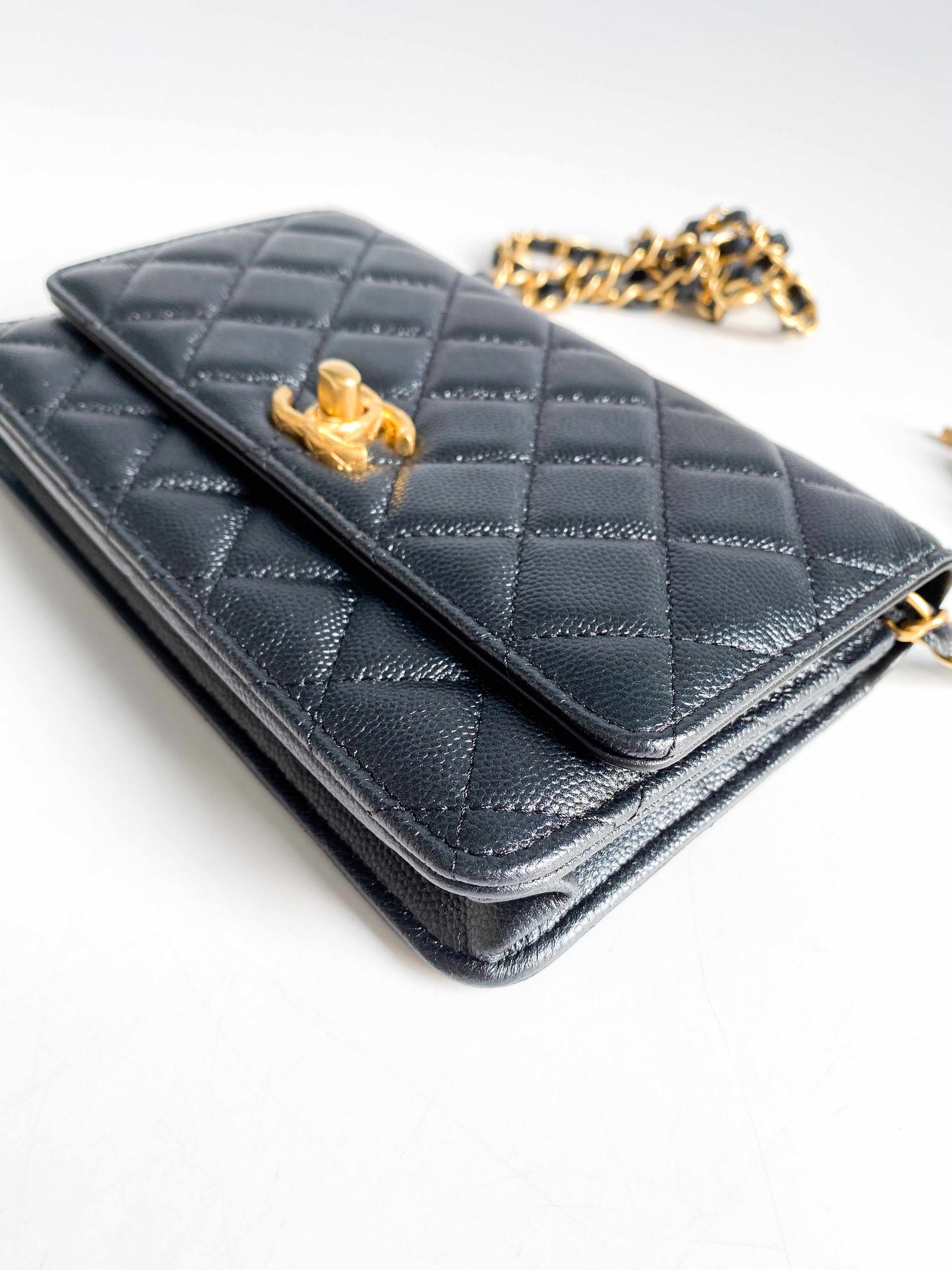 Chanel 23B Wallet on Chain Black Caviar and Gold Hardware with adjustable CC chain (Microchip)