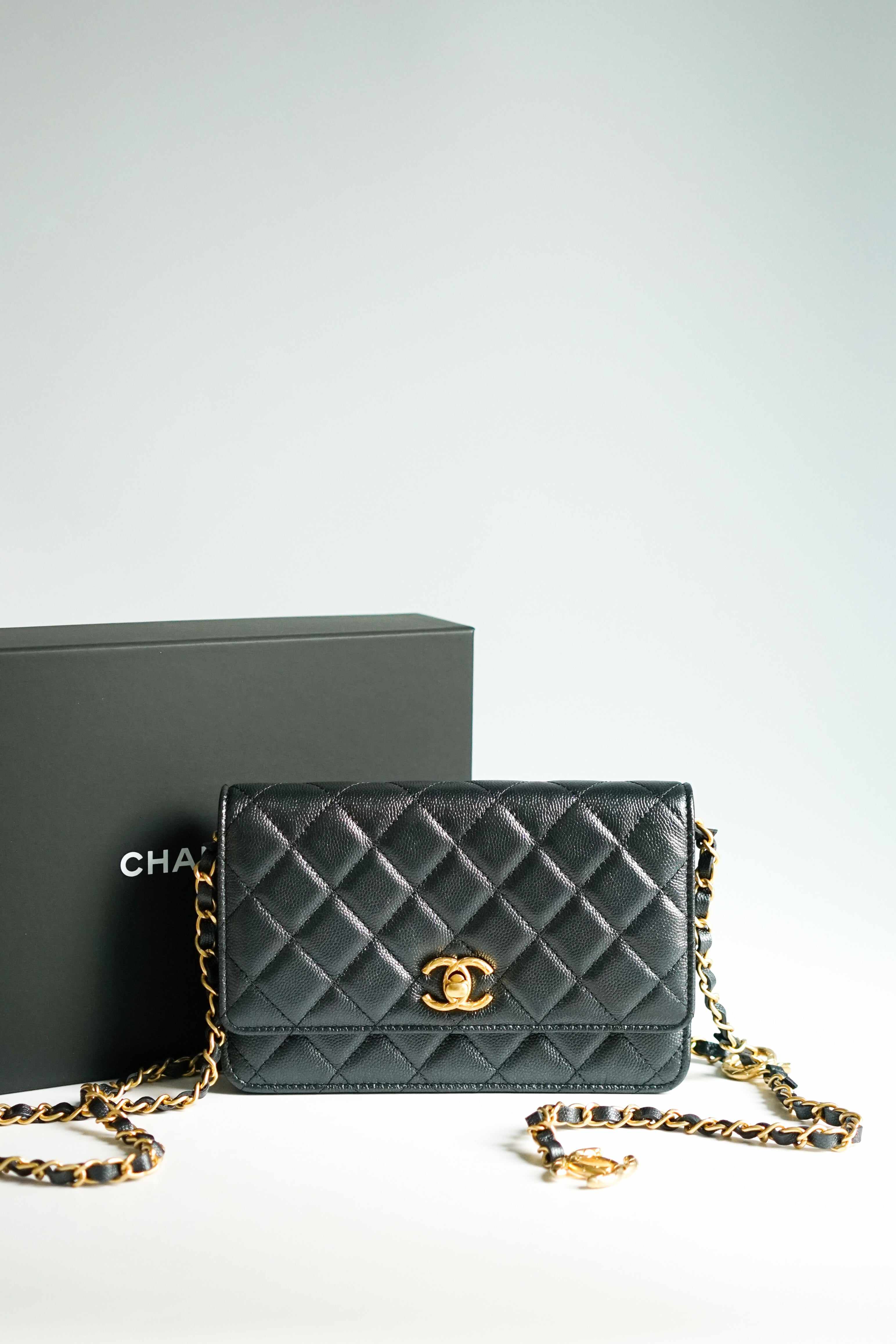 Chanel 23B Wallet on Chain Black Caviar and Gold Hardware