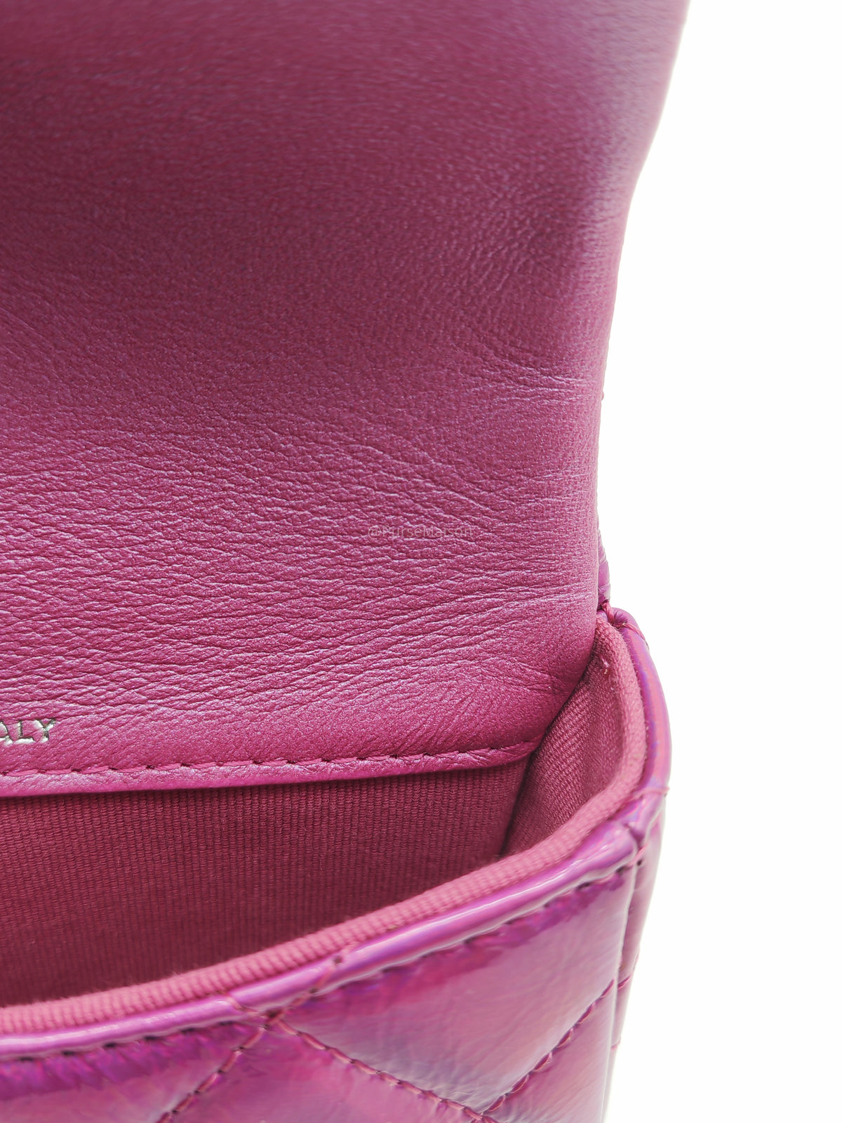 Chanel 24C Hook Card Holder Micro Bag in Fuchsia Pink Iridescent Mirror Goatskin Silver Hardware (Microchip) | Purse Maison Luxury Bags Shop