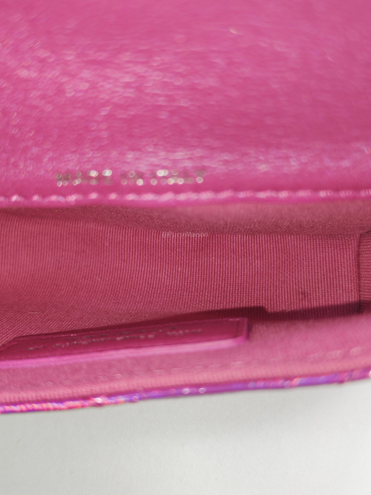 Chanel 24C Hook Card Holder Micro Bag in Fuchsia Pink Iridescent Mirror Goatskin Silver Hardware (Microchip) | Purse Maison Luxury Bags Shop