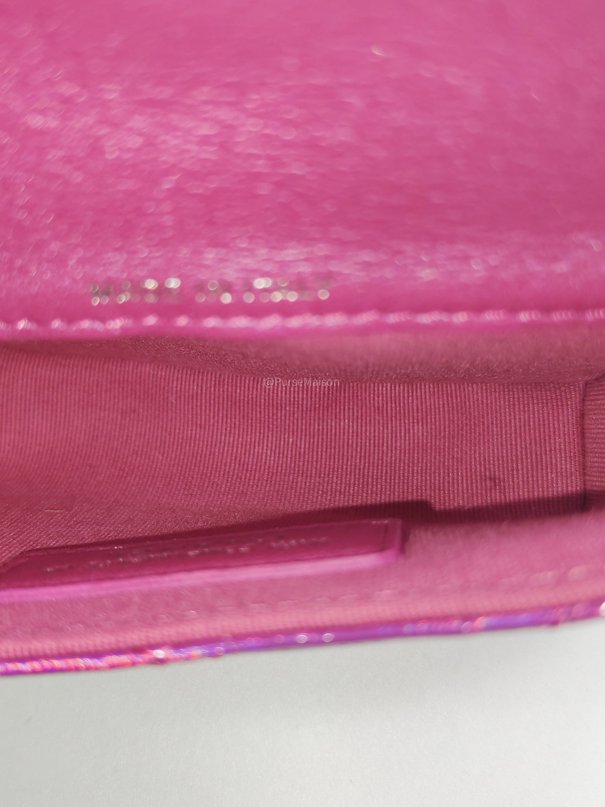 Chanel 24C Hook Card Holder Micro Bag in Fuchsia Pink Iridescent Mirror Goatskin Silver Hardware (Microchip) | Purse Maison Luxury Bags Shop