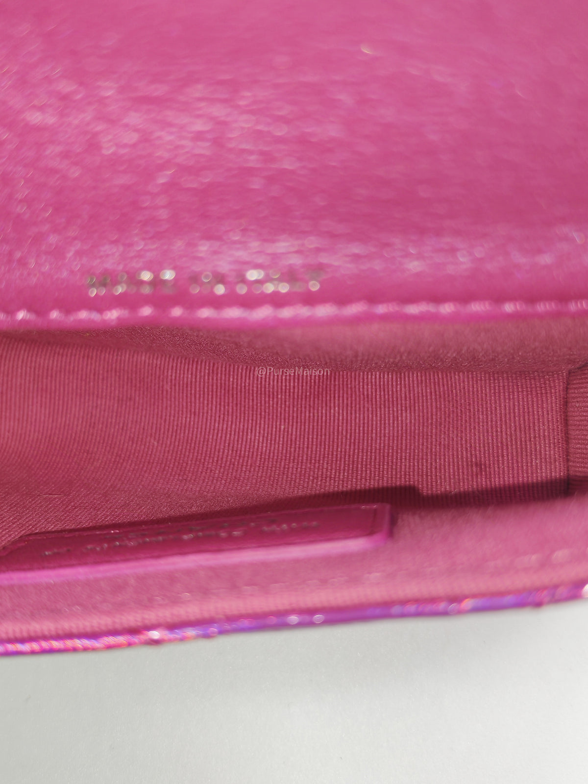 Chanel 24C Hook Card Holder Micro Bag in Fuchsia Pink Iridescent Mirror Goatskin Silver Hardware (Microchip) | Purse Maison Luxury Bags Shop