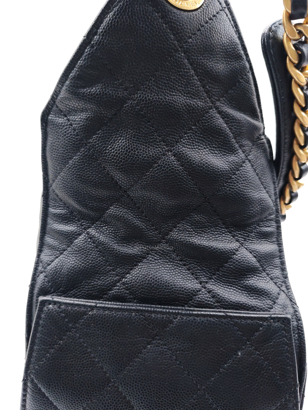 Chanel 25 Hobo Bag Medium in Black Caviar Leather Aged Gold Hardware (Microchip) | Purse Maison Luxury Bags Shop