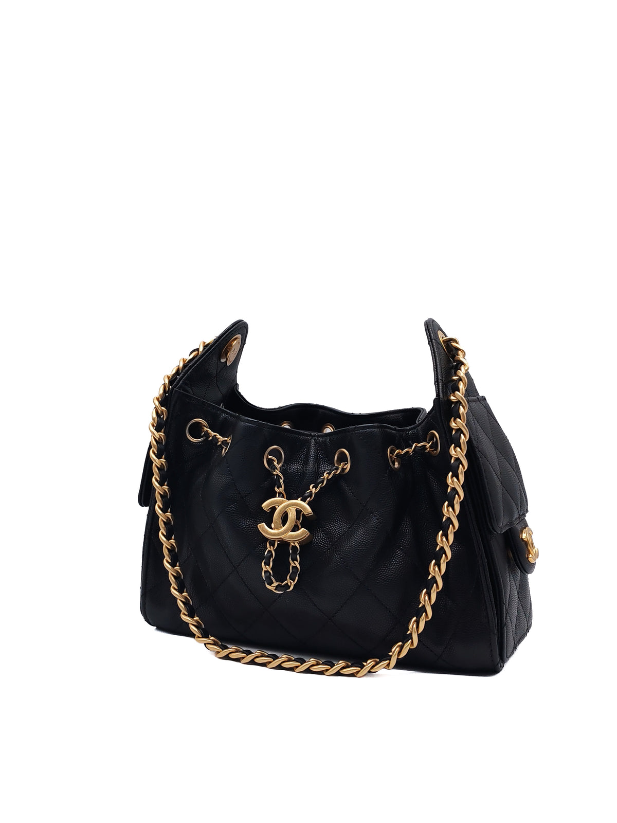 Chanel 25 Hobo Bag Mini in Black Caviar Leather and Aged Gold Hardware Microchip (A2****70) | Purse Maison Luxury Bags Shop