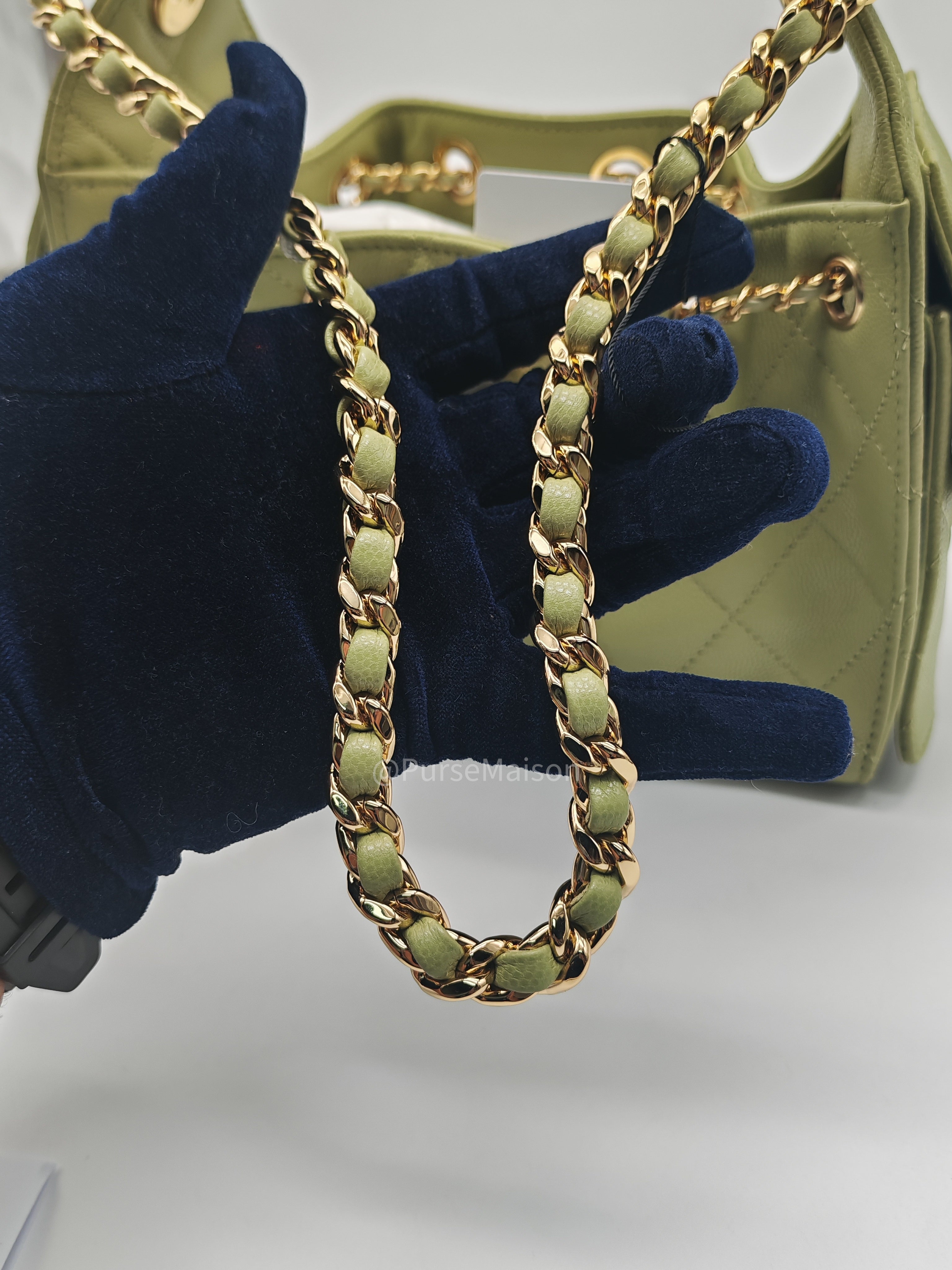 Chanel 25 Hobo Bag Mini in Light Green Caviar Leather Shiny Gold Hardware (Microchip) | Purse Maison Luxury Bags Shop