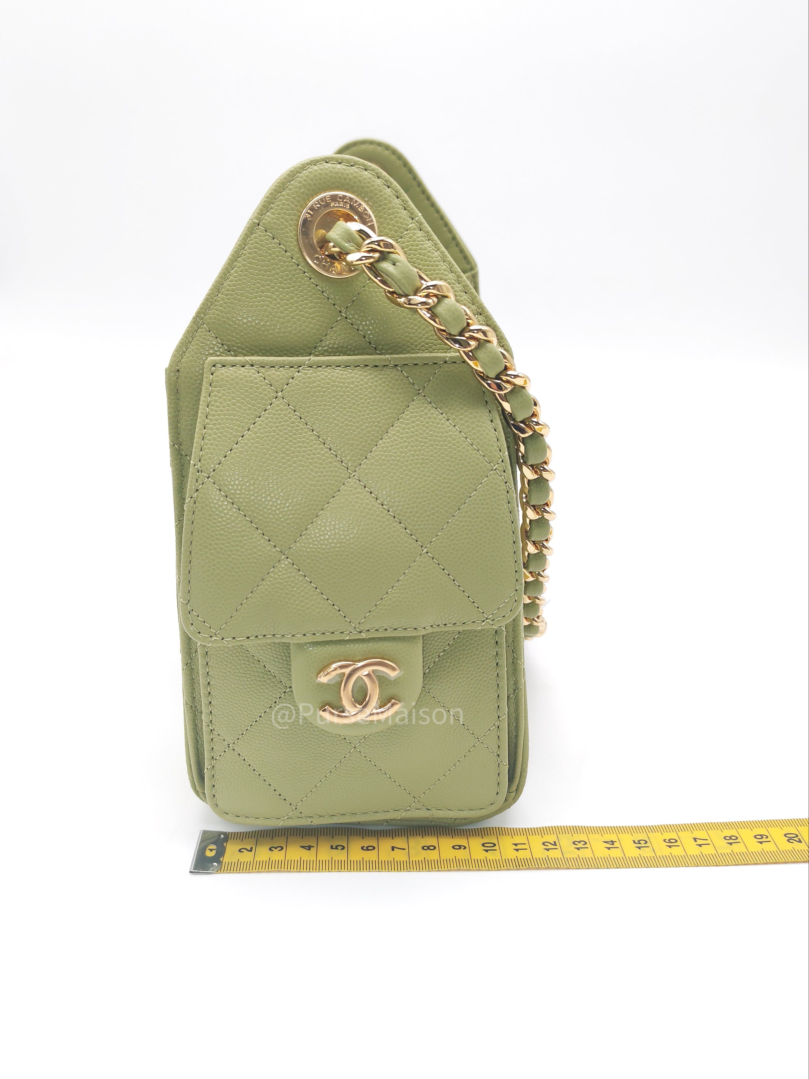 Chanel 25 Hobo Bag Mini in Light Green Caviar Leather Shiny Gold Hardware (Microchip) | Purse Maison Luxury Bags Shop
