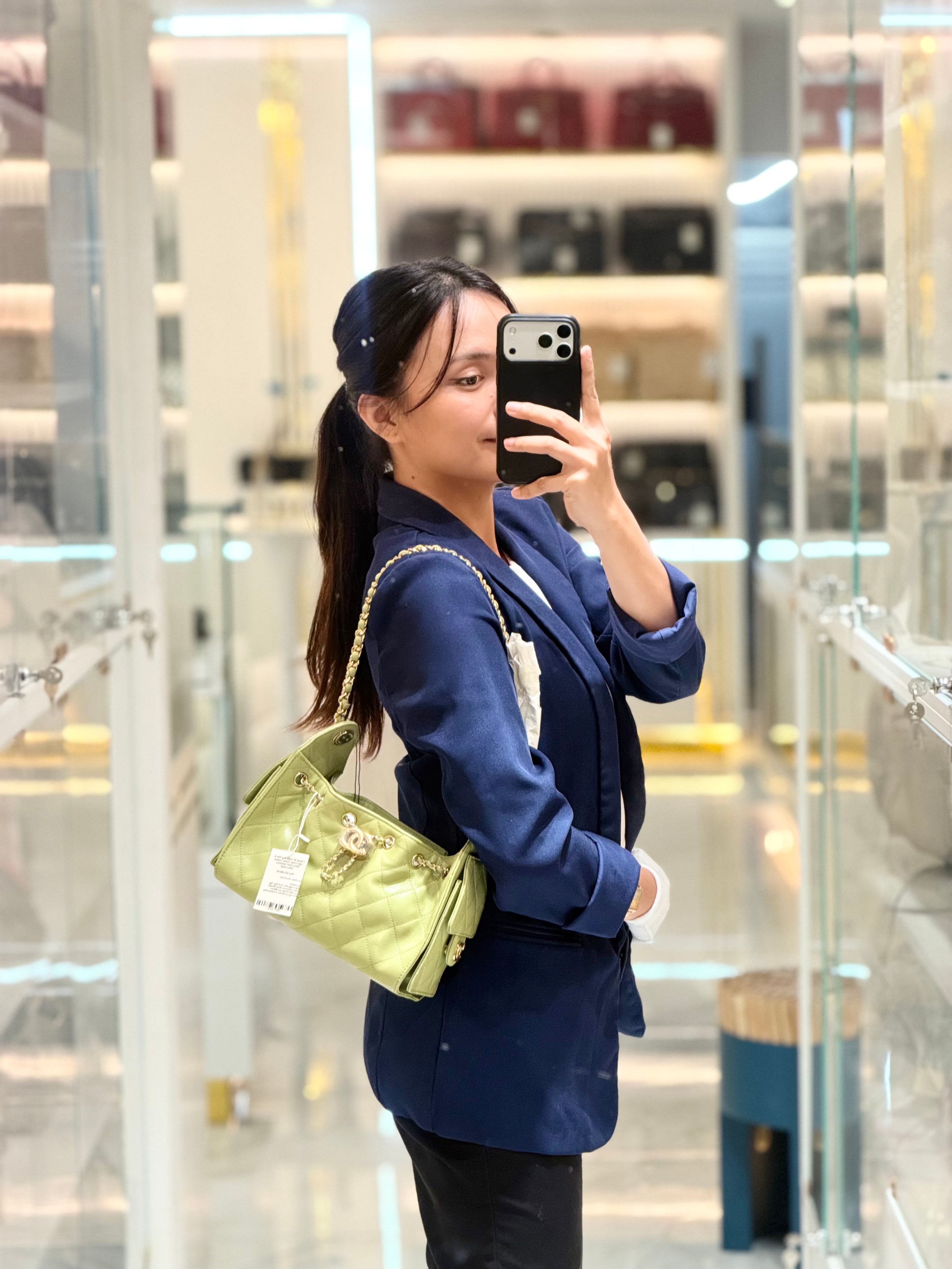 Chanel 25 Hobo Bag Mini in Light Green Caviar Leather Shiny Gold Hardware (Microchip) | Purse Maison Luxury Bags Shop