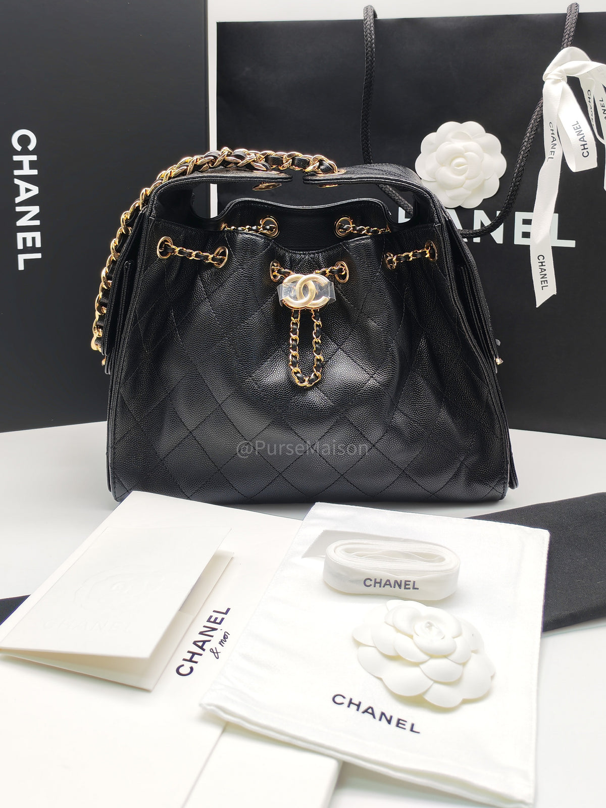 Chanel 25 Hobo Bag Small in Black Caviar Leather Shiny Gold Hardware (Microchip) | Purse Maison Luxury Bags Shop