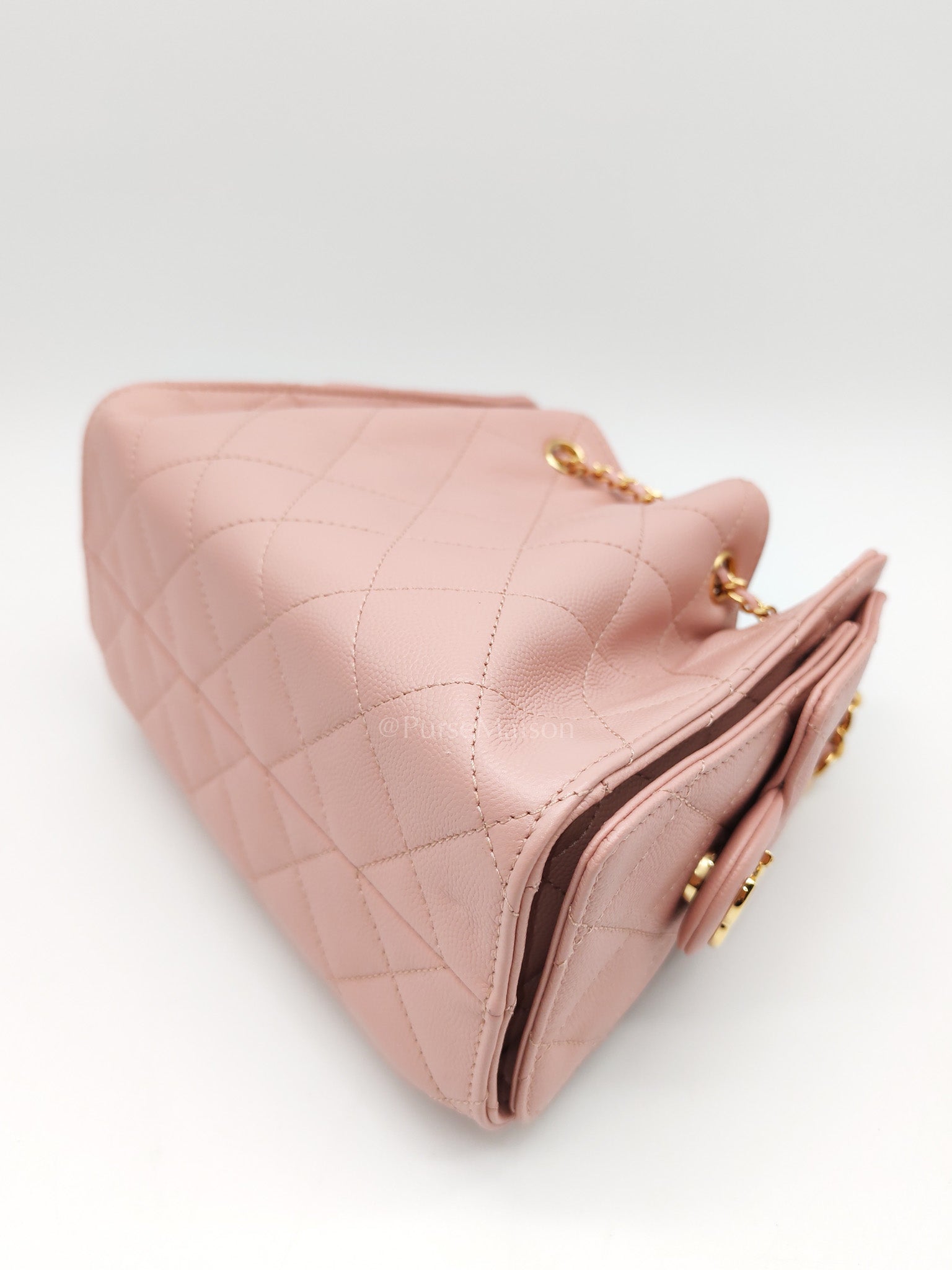 25 Mini in Pink Caviar Leather and Shiny Rosegold Hardware Microchip | Purse Maison Luxury Bags Shop