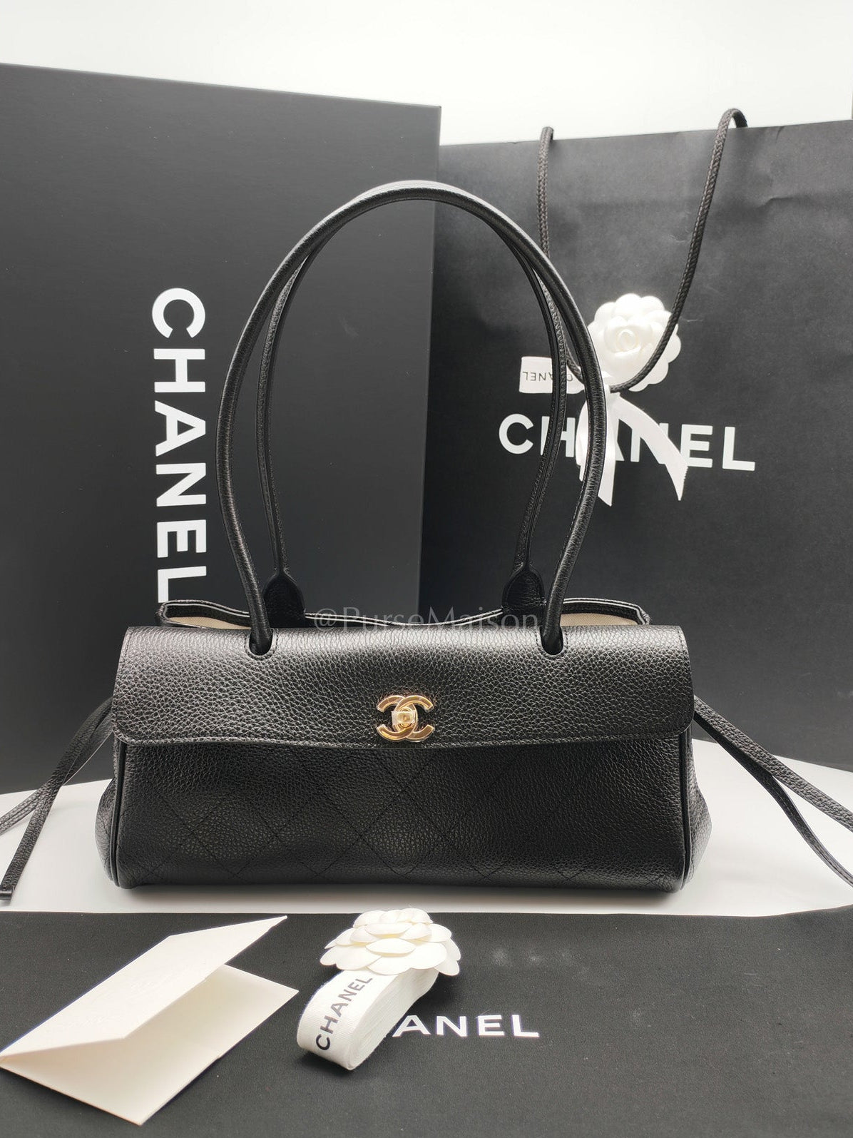 26 Matthieu Blazy Small Tote Bag in Black Grained Calfskin & Gold Hardware Microchip | Purse Maison Luxury Bags Shop