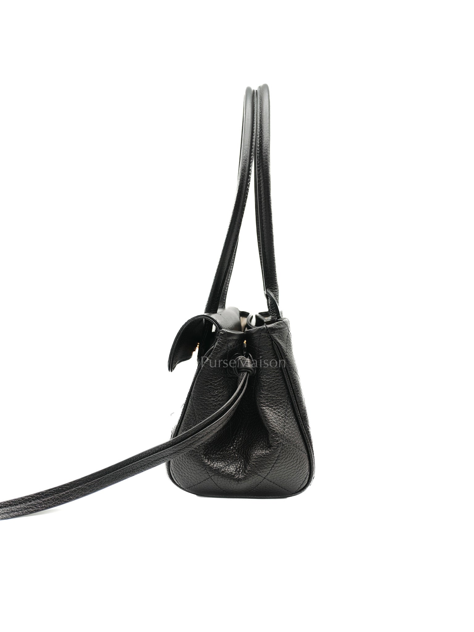 26 Matthieu Blazy Small Tote Bag in Black Grained Calfskin & Gold Hardware Microchip | Purse Maison Luxury Bags Shop