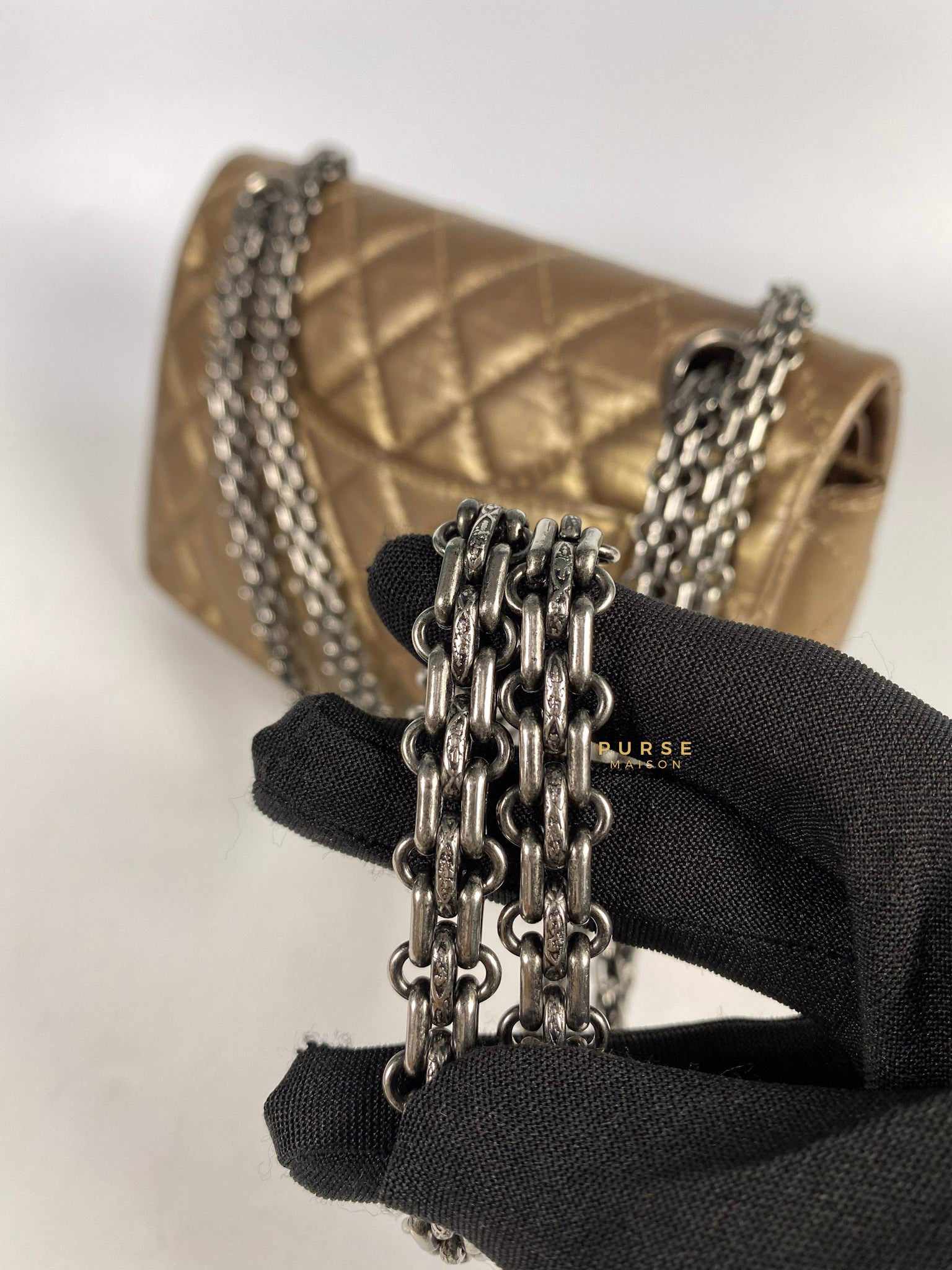 Chanel 2.55 Mini Reissue Double flap Bronze Aged Calfskin & Ruthenium Hardware (Series 16)