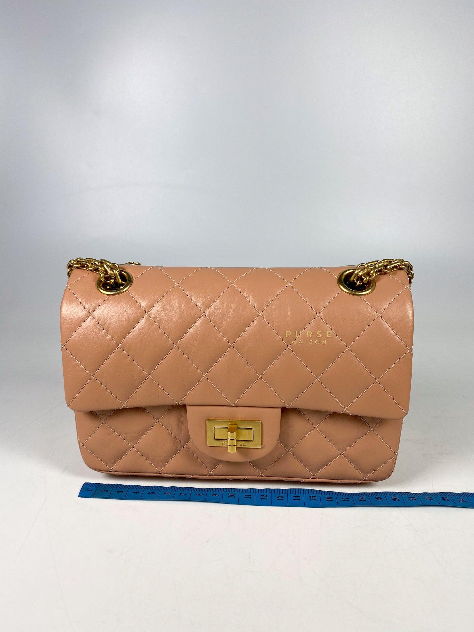 Chanel 2.55 Mini Reissue Salmon distressed calfskin & Aged Gold Hardware (Microchip)