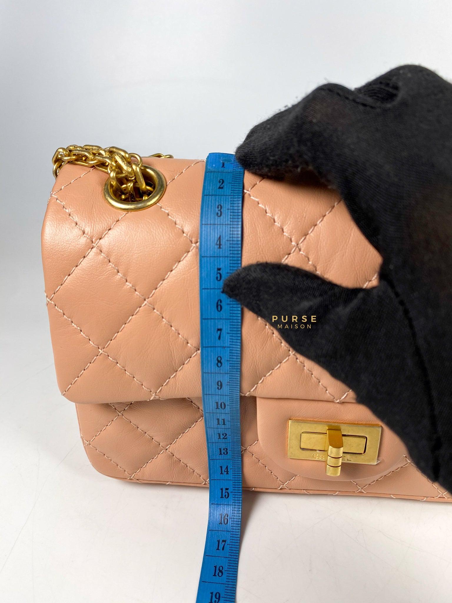 Chanel 2.55 Mini Reissue Salmon distressed calfskin & Aged Gold Hardware (Microchip)