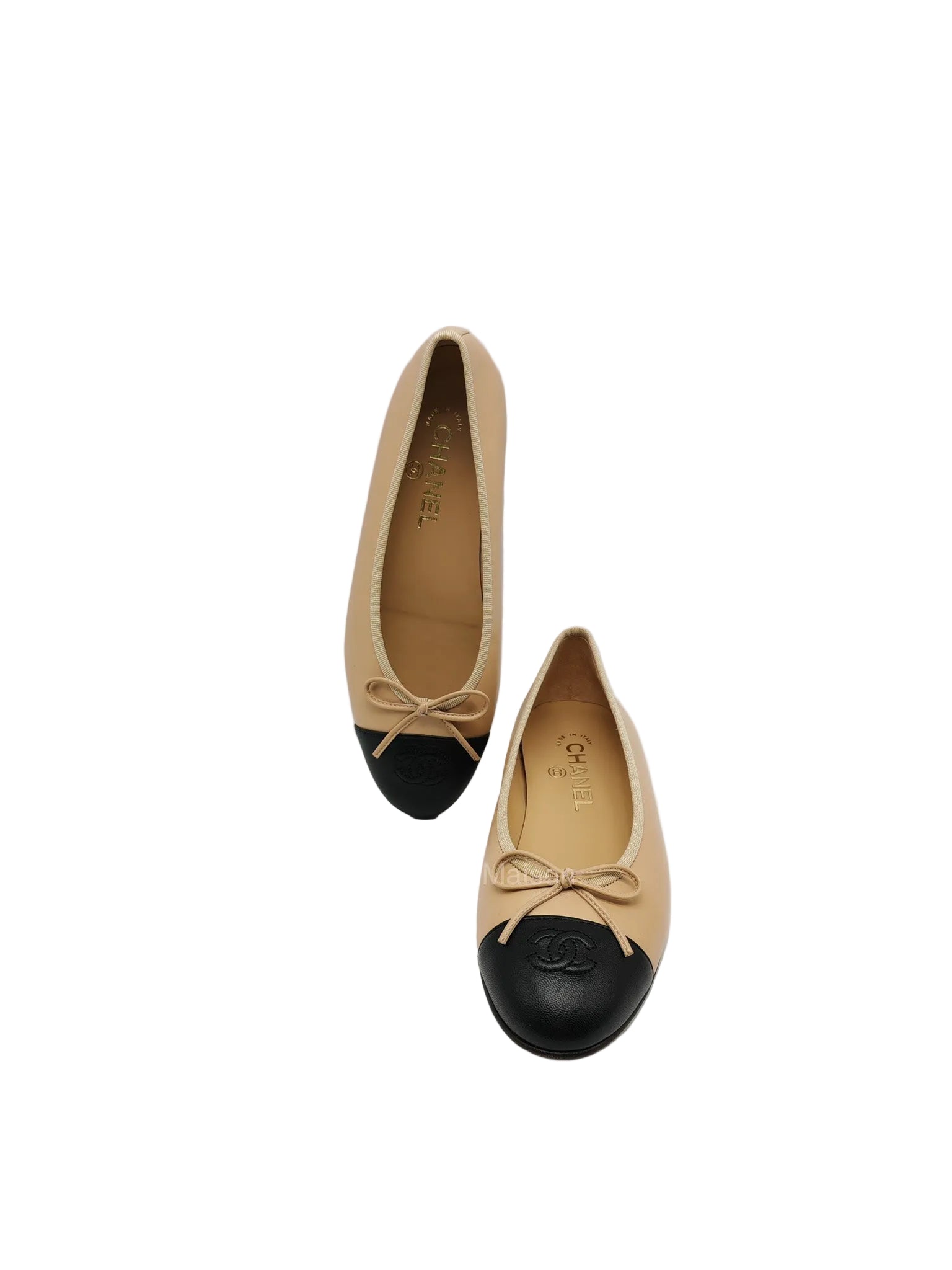Chanel Ballerina Flats in Black Cap Toe and Beige Lambskin Body Size 37.5 Eu (24cm) | Purse Maison Luxury Bags Shop