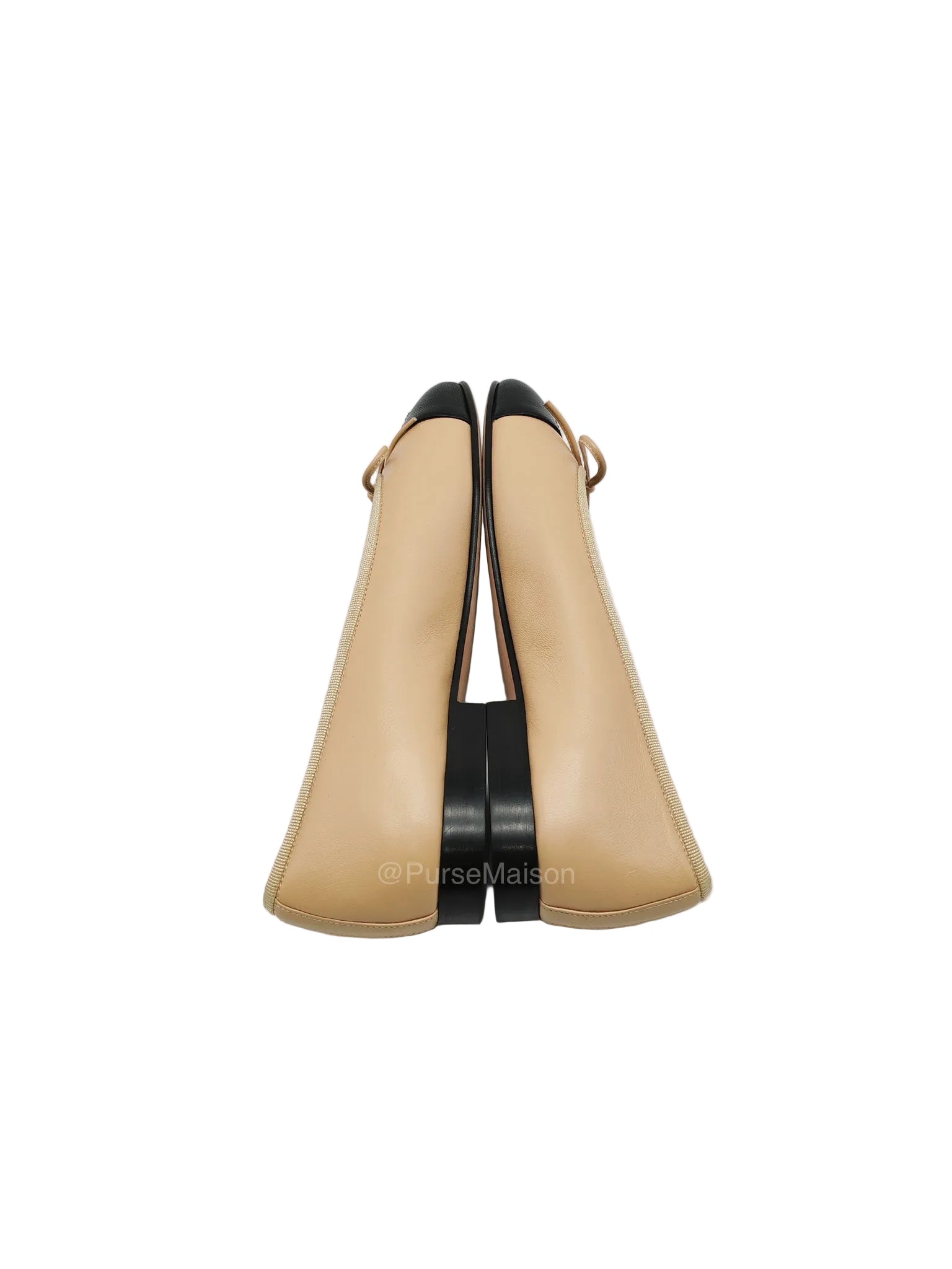 Chanel Ballerina Flats in Black Cap Toe and Beige Lambskin Body Size 37.5 Eu (24cm) | Purse Maison Luxury Bags Shop