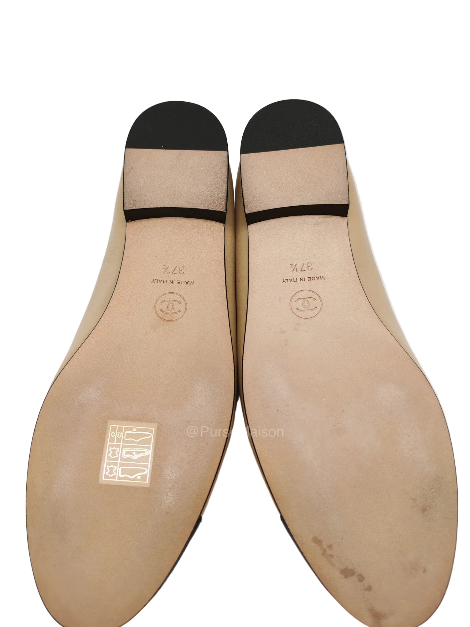 Chanel Ballerina Flats in Black Cap Toe and Beige Lambskin Body Size 37.5 Eu (24cm) | Purse Maison Luxury Bags Shop