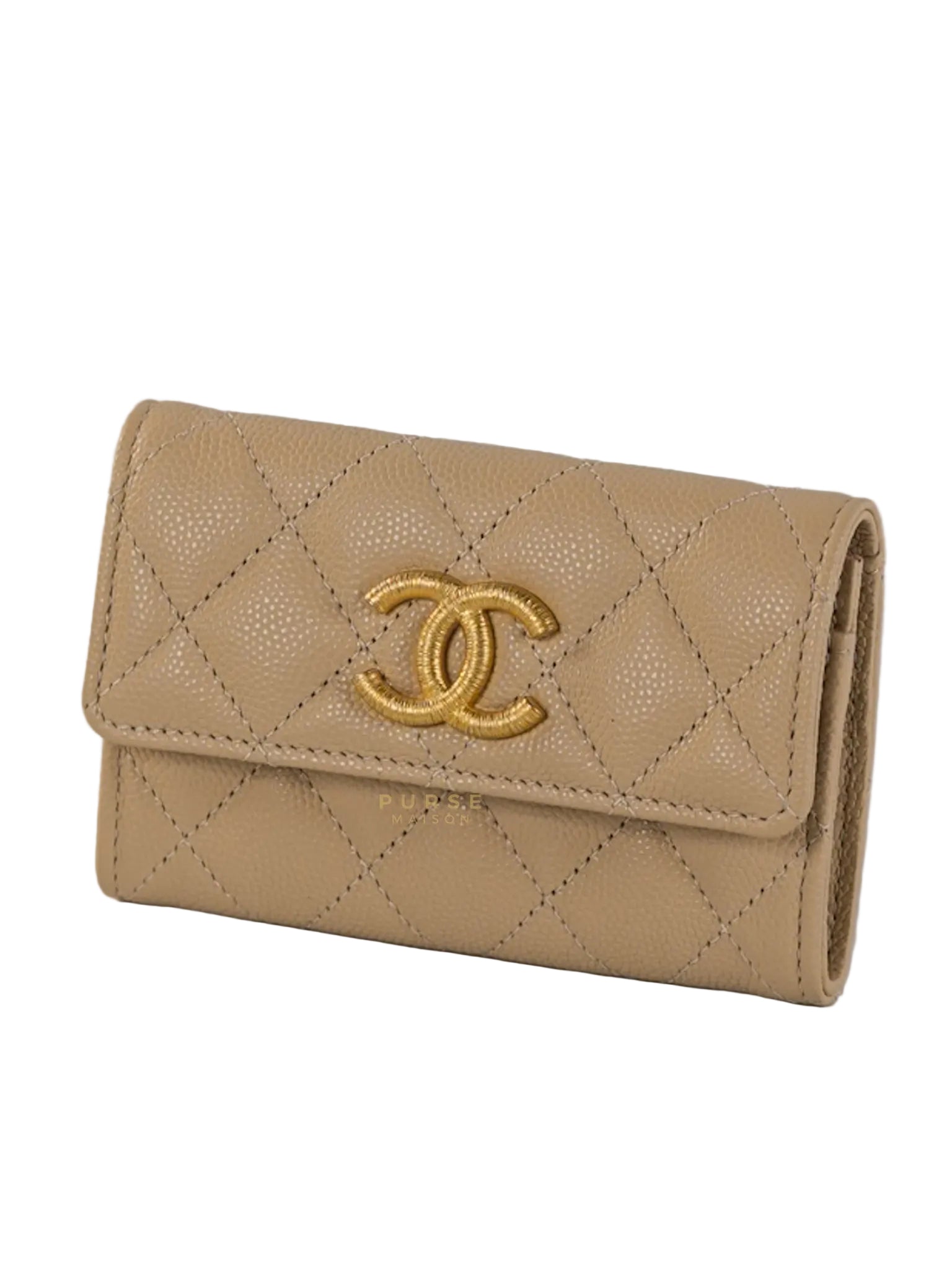 Flap Cardholder Mini in Beige Microchip PM422 | Purse Maison