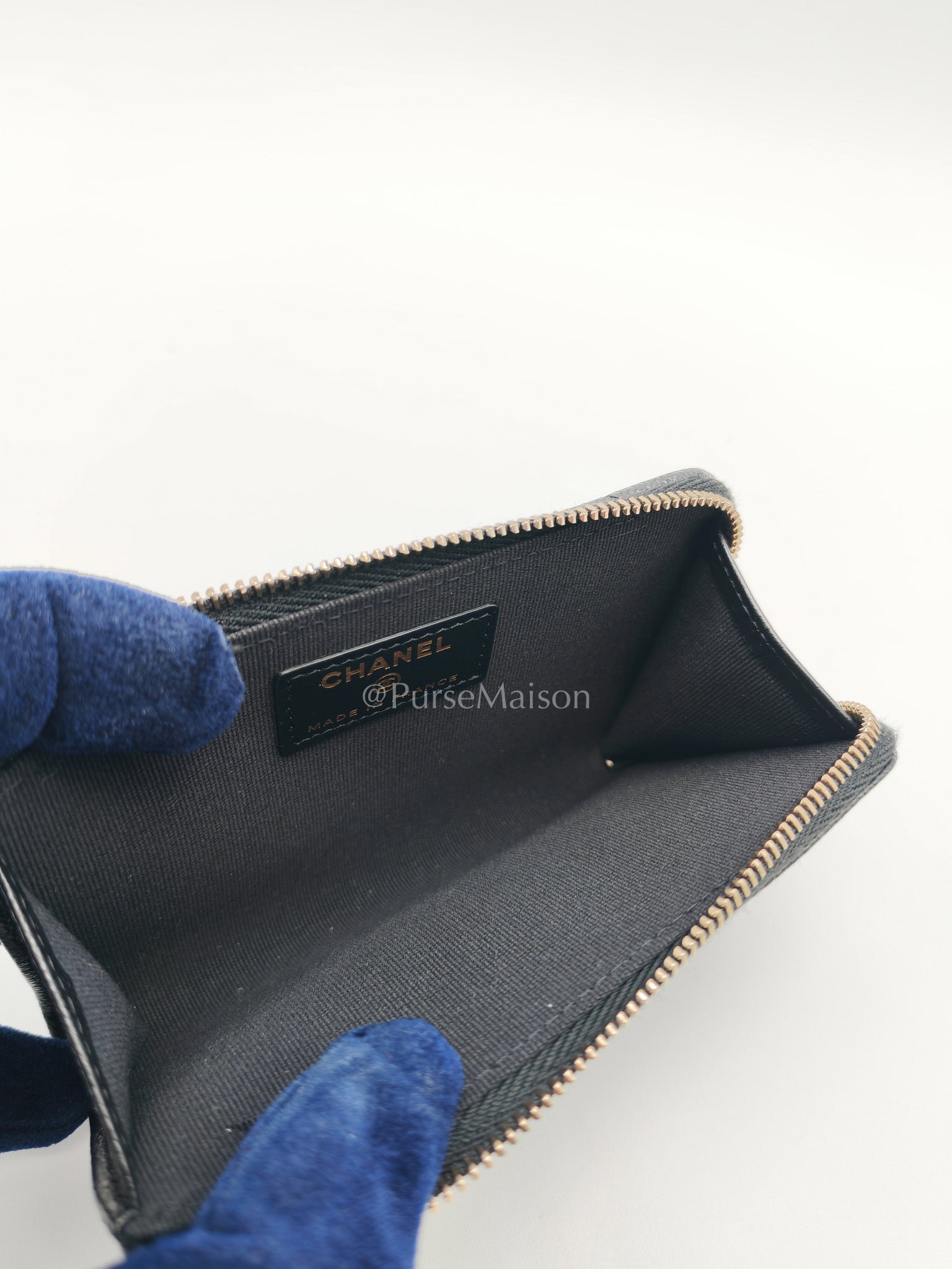Chanel Big CC Zipped Card Holder in Black Caviar Leather and Light Gold Hardware (Microchip) | Purse Maison Luxury Bags Shop