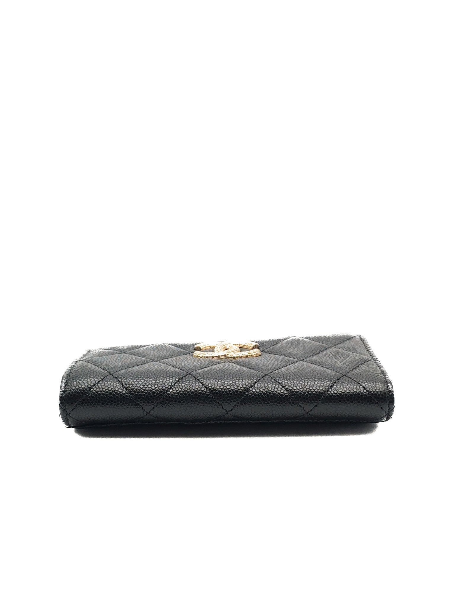 Chanel Big CC Zipped Card Holder in Black Caviar Leather and Light Gold Hardware (Microchip) | Purse Maison Luxury Bags Shop