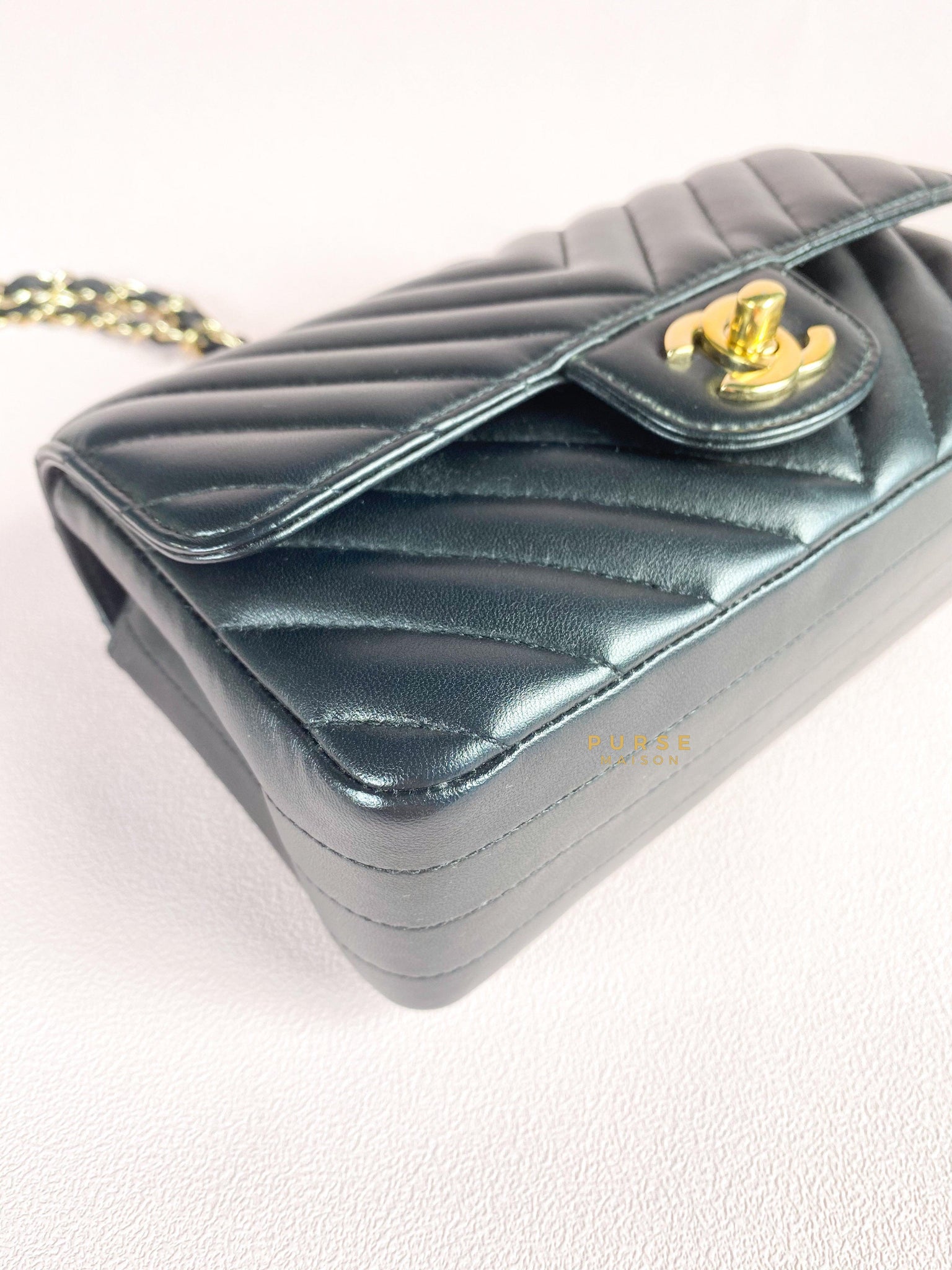 Chanel Black Mini Rectangle Chevron Lambskin and Yellow Gold Hardware Series 23 | Purse Maison Luxury Bags Shop