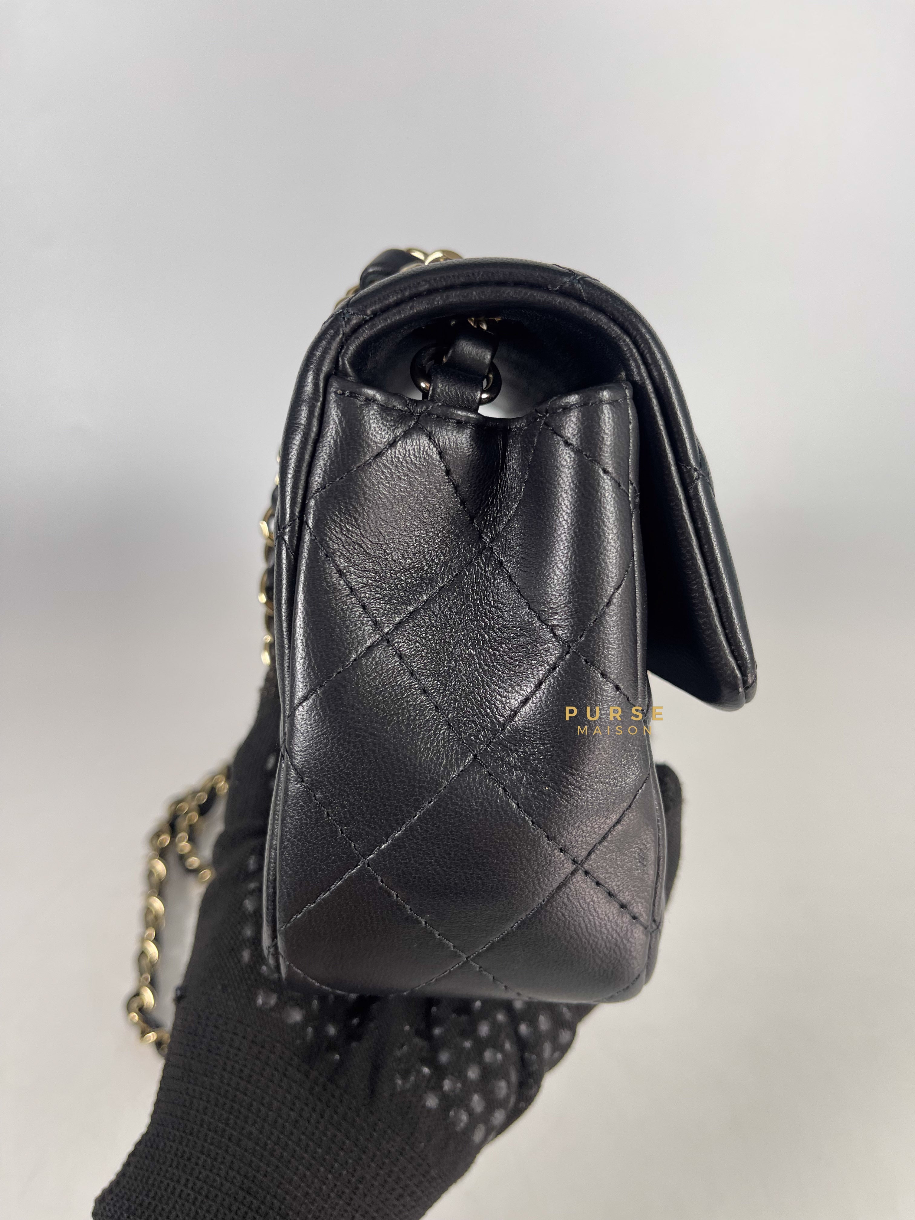 Chanel Black Mini Rectangle in Quilted Black Lambskin and Light Gold Hardware (Microchip) | Purse Maison Luxury Bags Shop