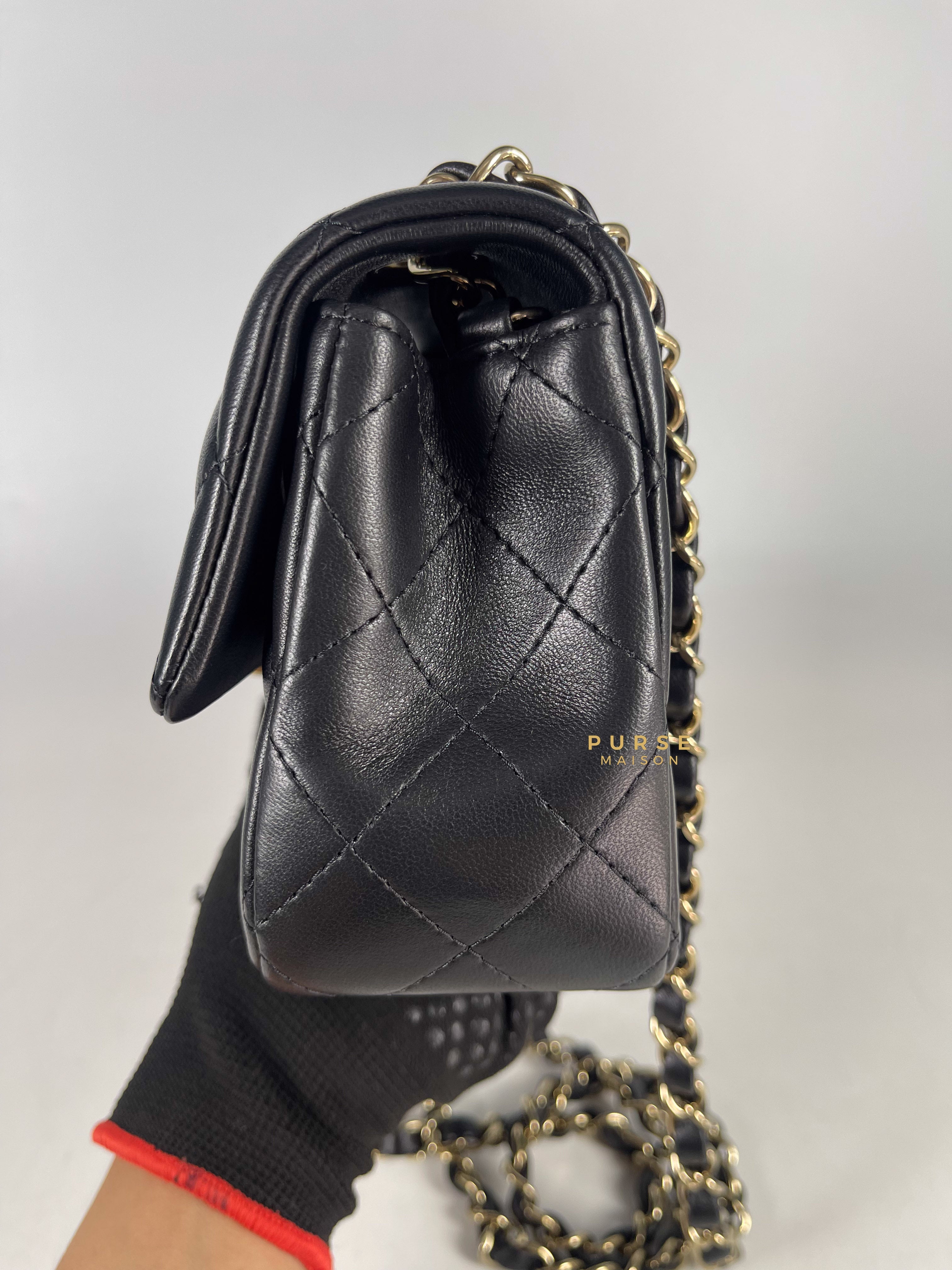 Chanel Black Mini Rectangle in Quilted Black Lambskin and Light Gold Hardware (Microchip) | Purse Maison Luxury Bags Shop