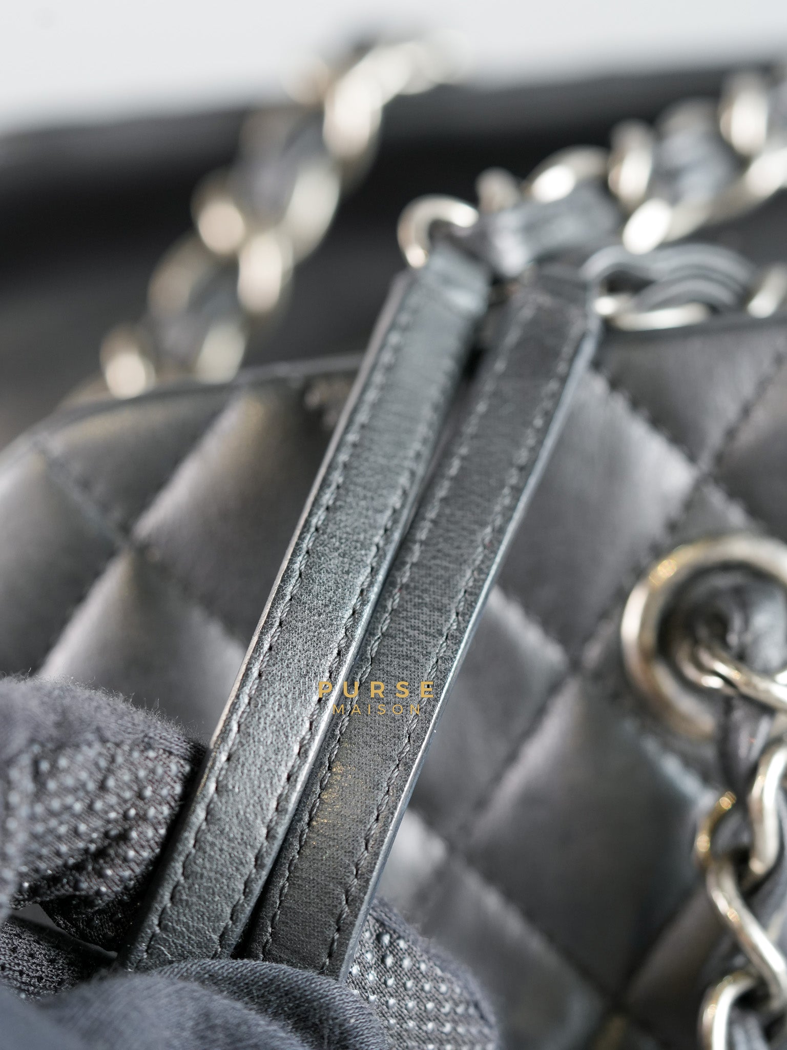 Bowling Bag in Black Iridescent Calfskin Leather and Ruthenium Hardware Series 14 | Purse Maison Luxury Bags Shop