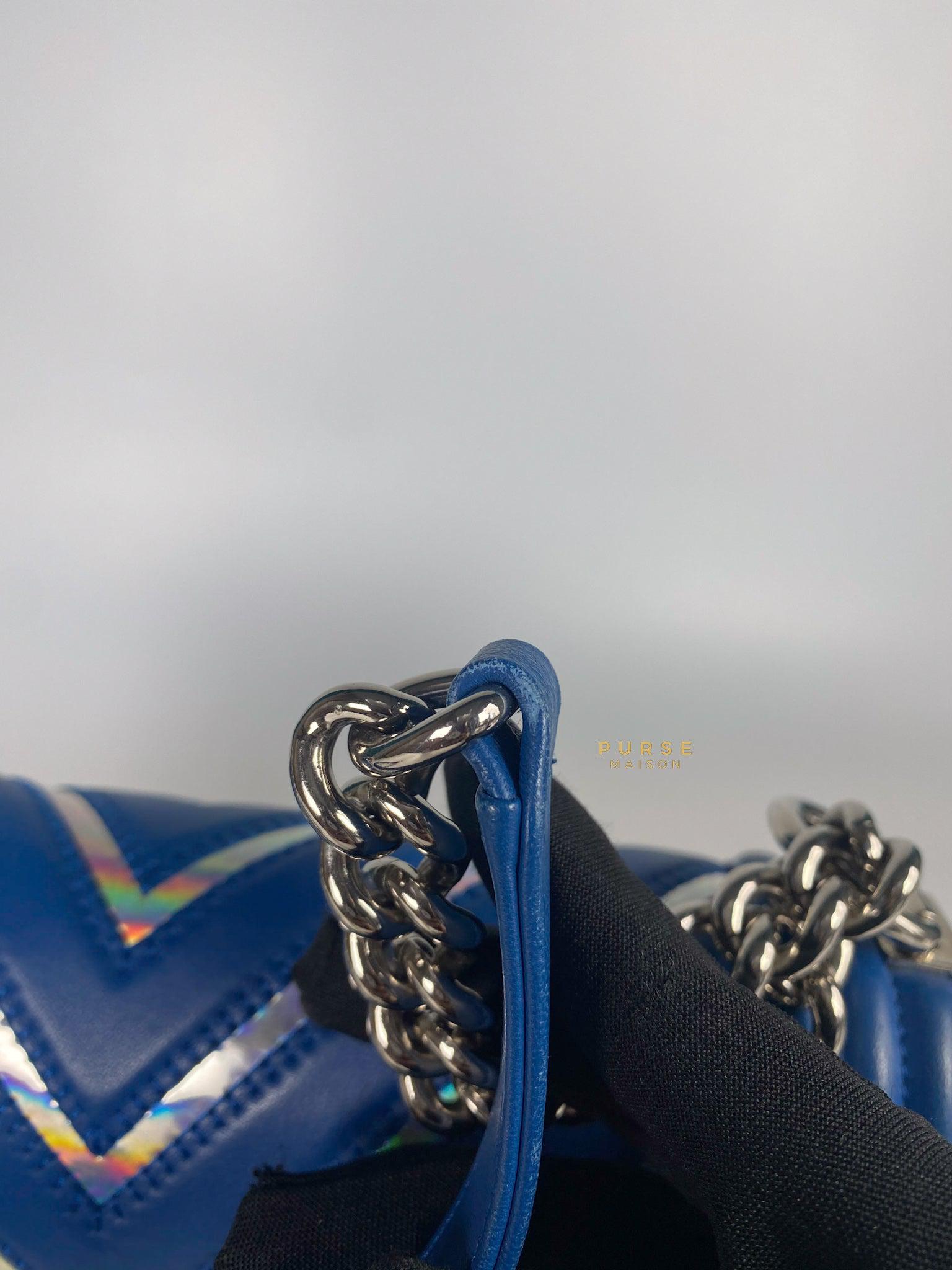 Chanel Boy 17S Rainbow Blue Chevron Old Medium PVC & Lambskin Silver Hardware (Series 24)
