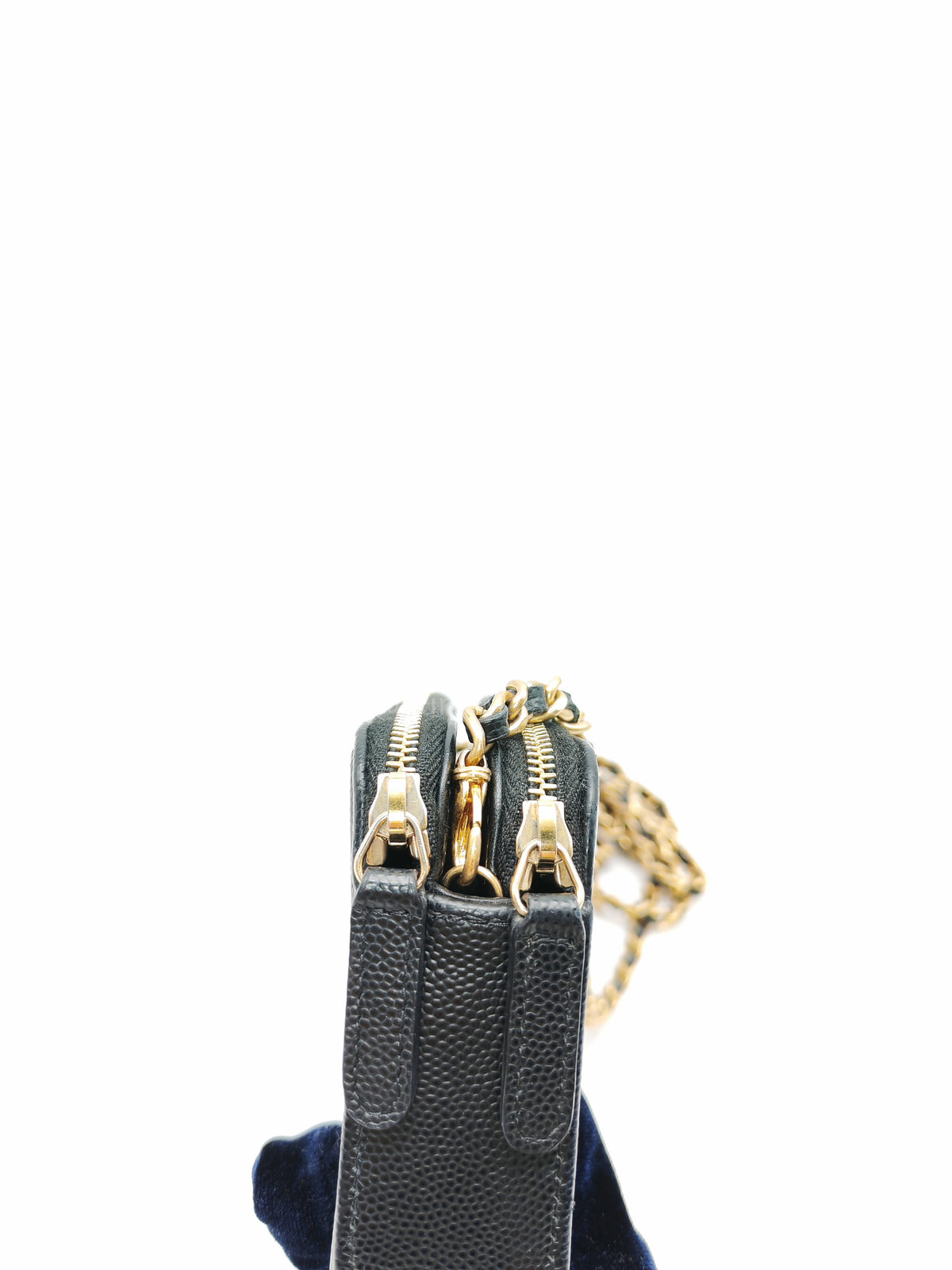 Chanel Boy Double Zip Clutch with Chain in Black Caviar Leather and Aged Gold Hardware Series 25 | Purse Maison Luxury Bags Shop