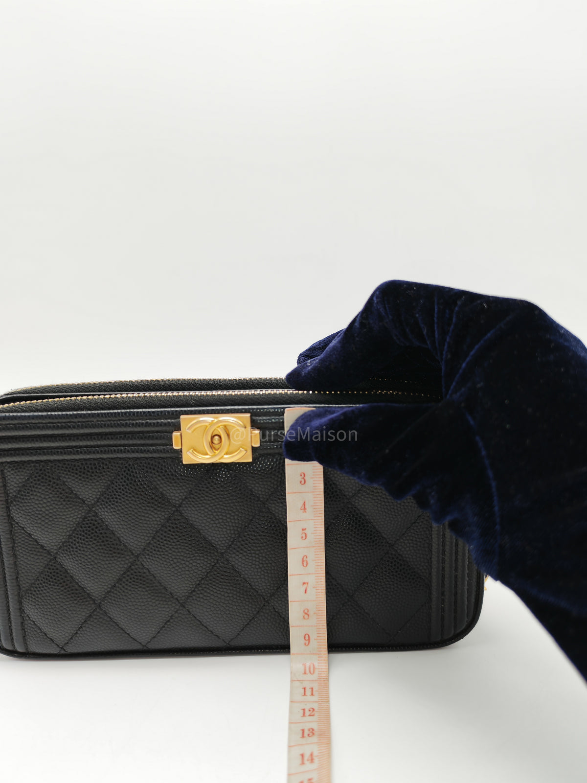 Chanel Boy Double Zip Clutch with Chain in Black Caviar Leather and Aged Gold Hardware Series 25 | Purse Maison Luxury Bags Shop