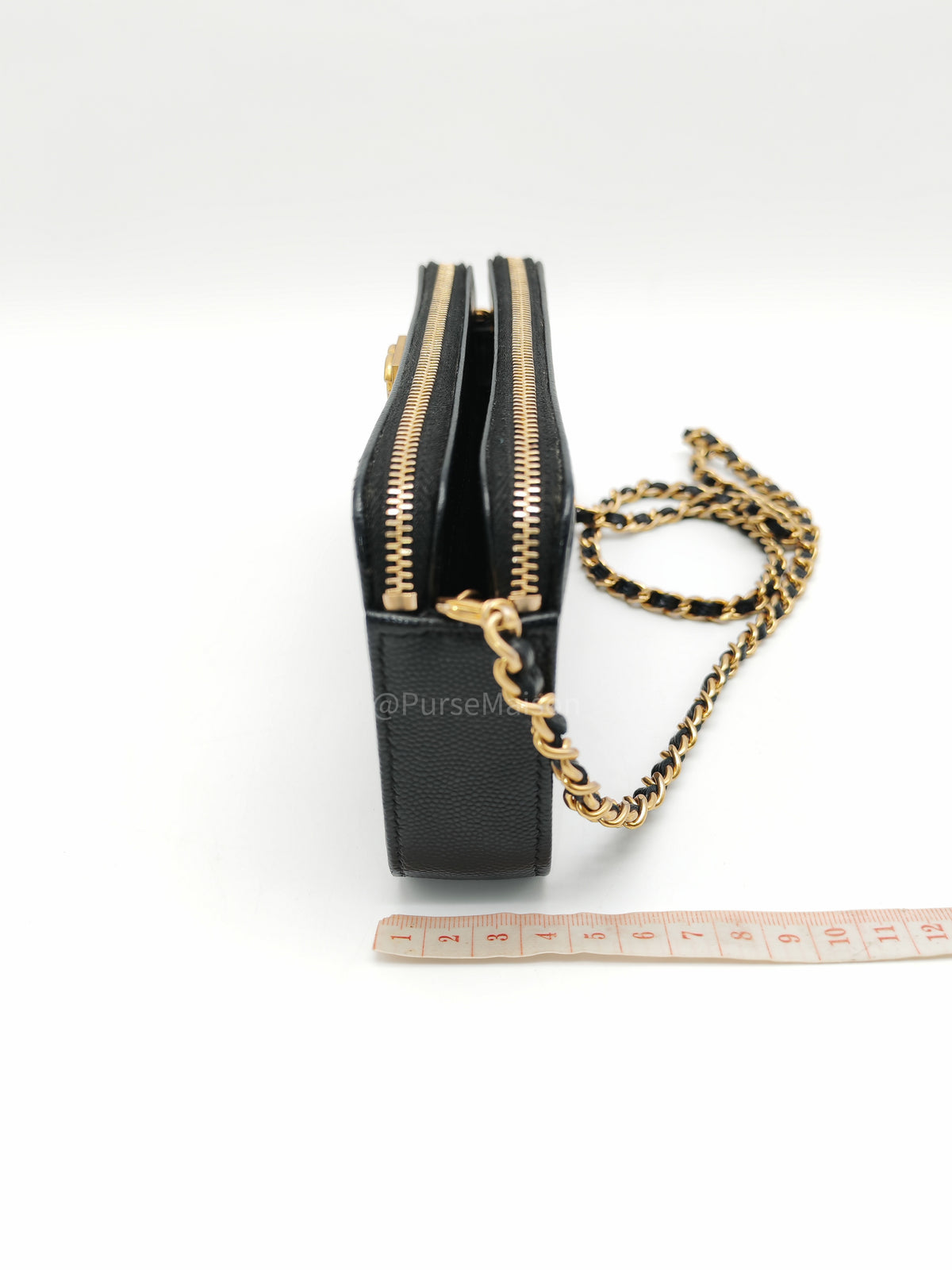 Chanel Boy Double Zip Clutch with Chain in Black Caviar Leather and Aged Gold Hardware Series 25 | Purse Maison Luxury Bags Shop
