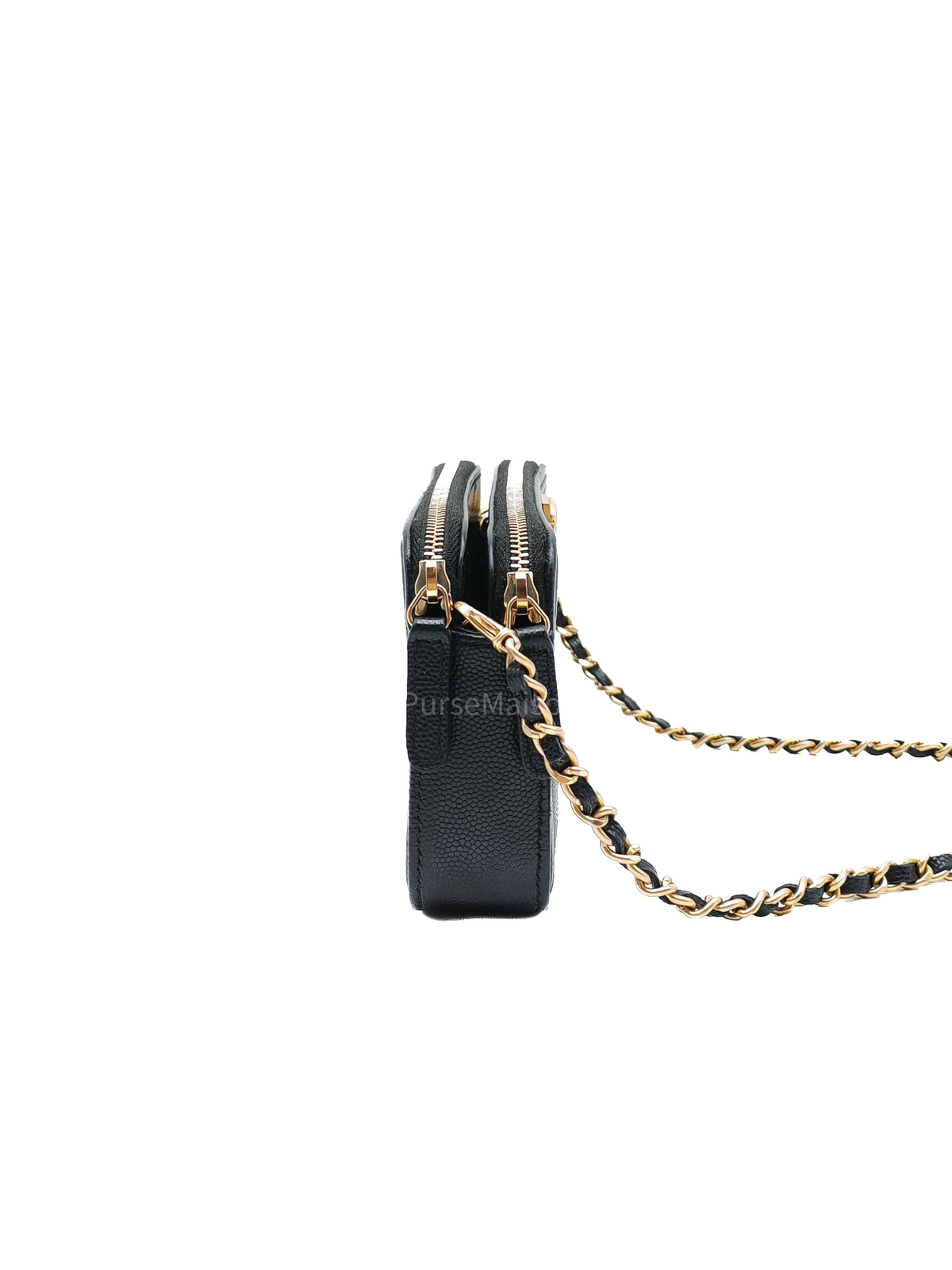 Chanel Boy Double Zip Clutch with Chain in Black Caviar Leather and Aged Gold Hardware Series 25 | Purse Maison Luxury Bags Shop