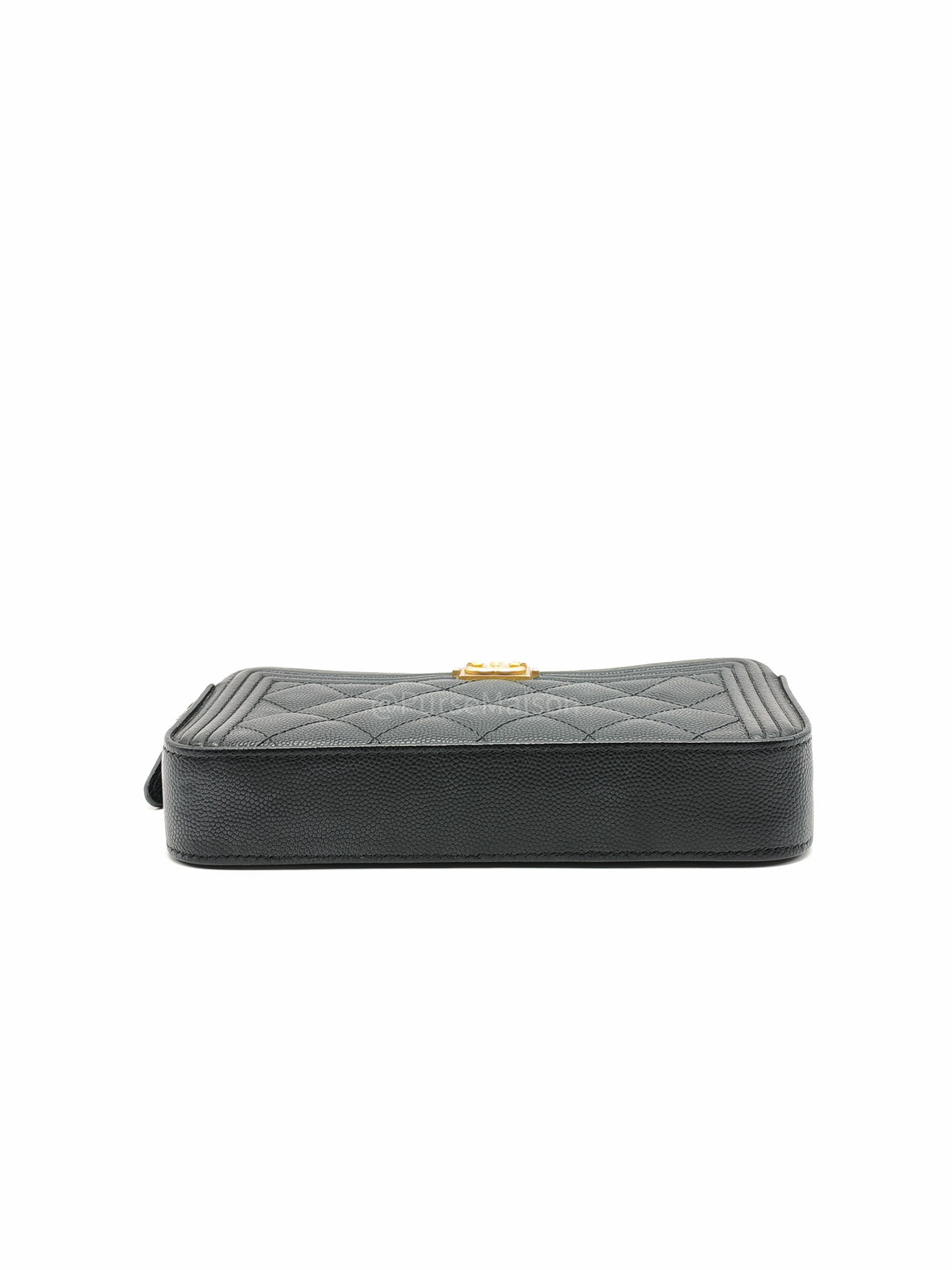 Chanel Boy Double Zip Clutch with Chain in Black Caviar Leather and Aged Gold Hardware Series 25 | Purse Maison Luxury Bags Shop