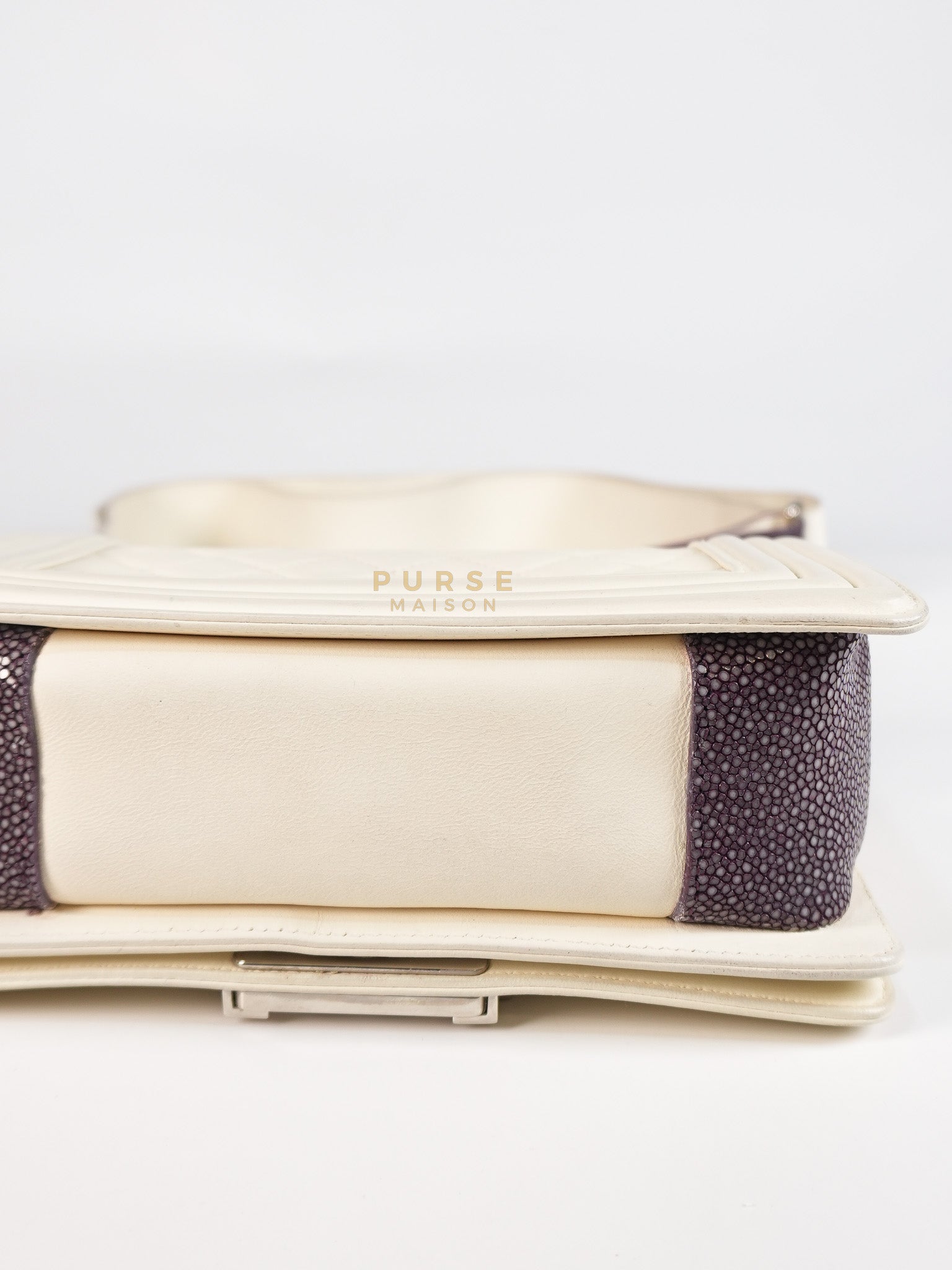 Boy Galuchat Mini Flap Bag in White Quilted Lambskin Leather & Silver Hardware Series 16 | Purse Maison Luxury Bags Shop