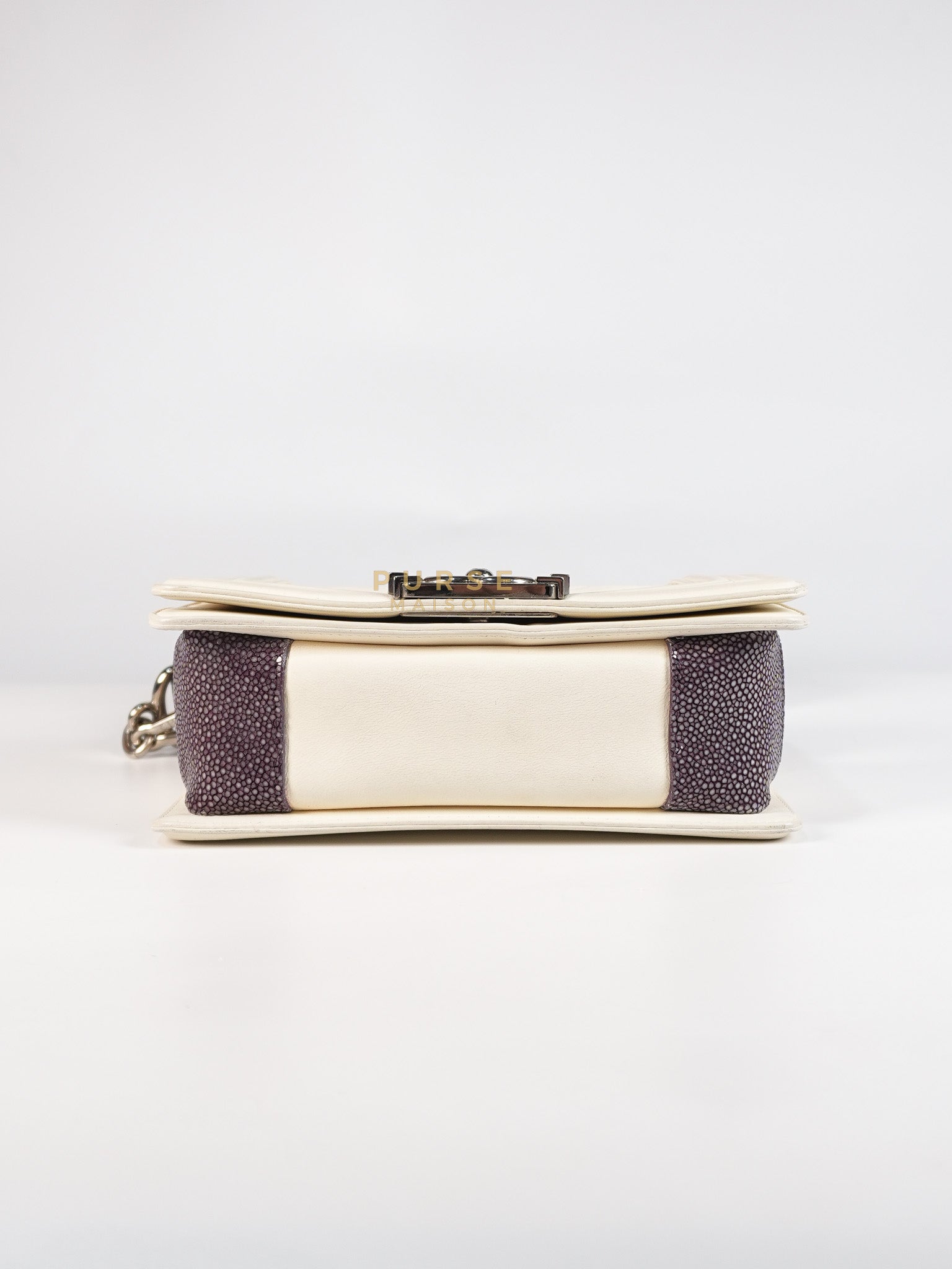 Boy Galuchat Mini Flap Bag in White Quilted Lambskin Leather & Silver Hardware Series 16 | Purse Maison Luxury Bags Shop