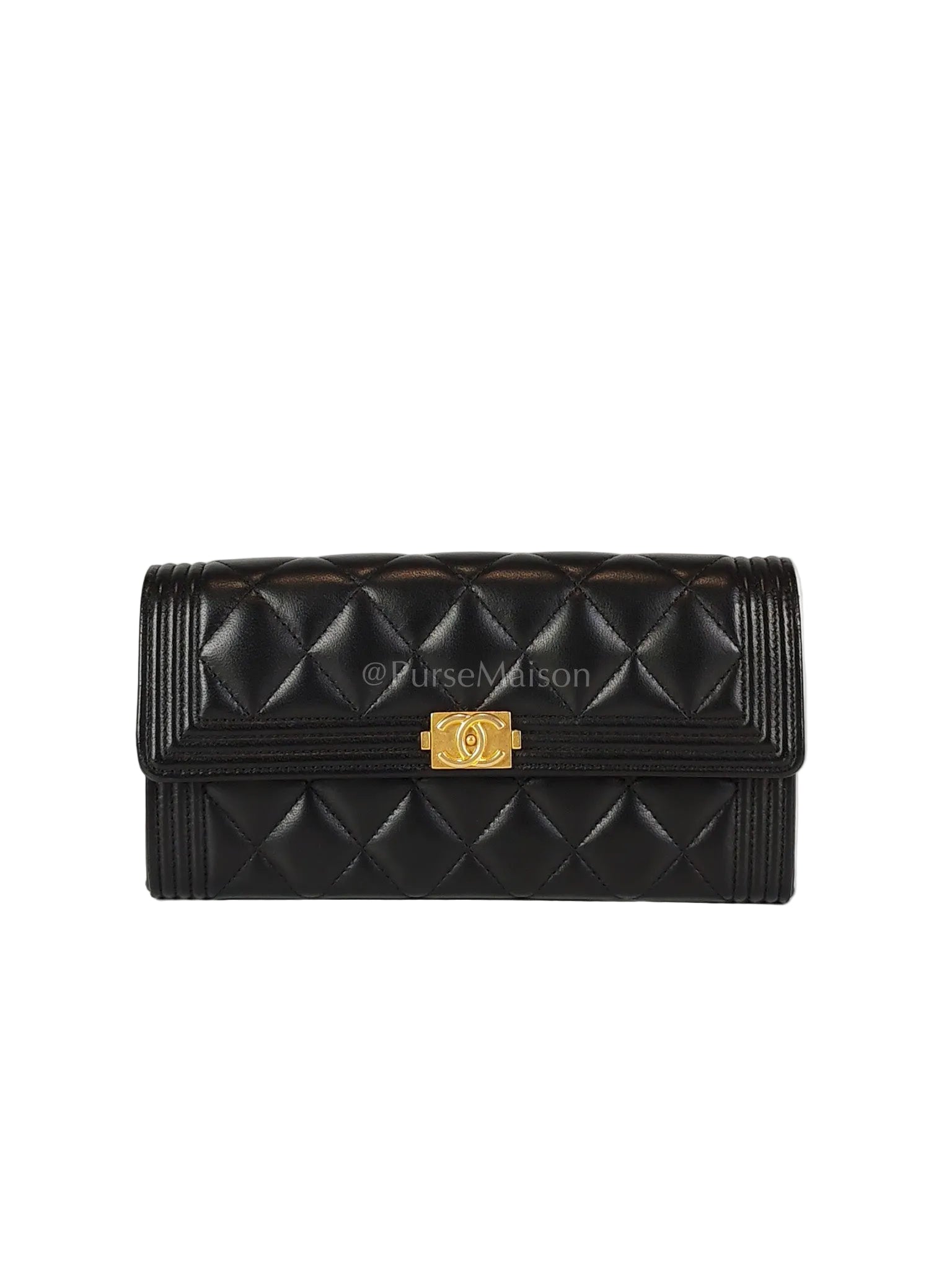 Boy Long Wallet in Black Quilted Lambskin Leather and Aged Gold Hardware Series 27 | Purse Maison Luxury Bags Shop