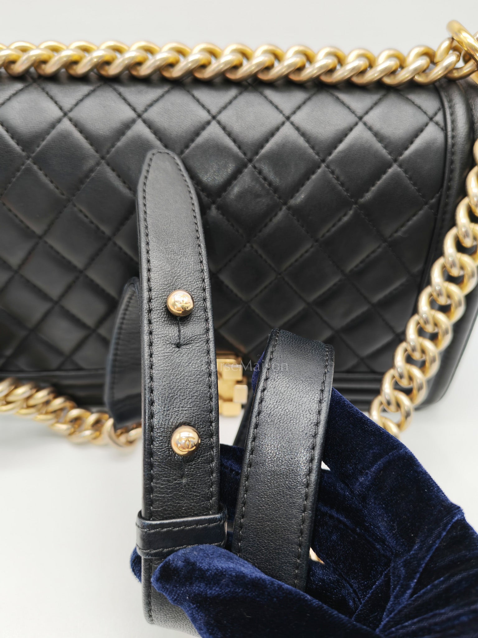 Chanel Boy Medium in Black Quilted Lambskin Leather and Aged Gold Hardware Series 23 | Purse Maison Luxury Bags Shop