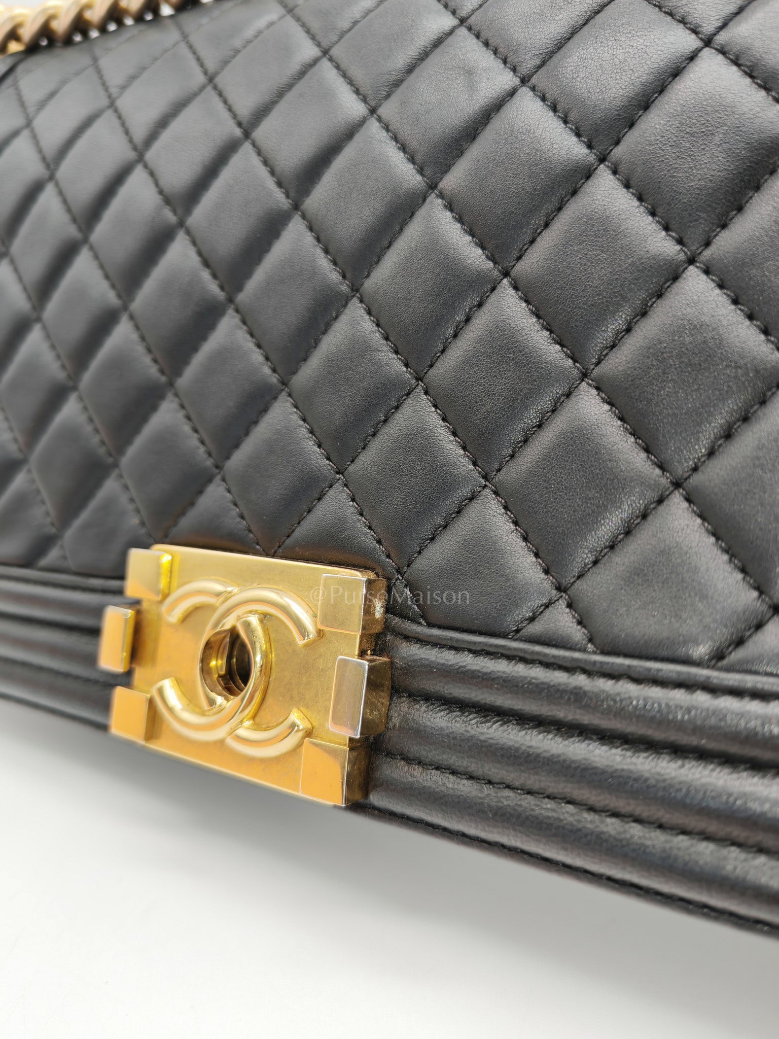 Chanel Boy Medium in Black Quilted Lambskin Leather and Aged Gold Hardware Series 23 | Purse Maison Luxury Bags Shop