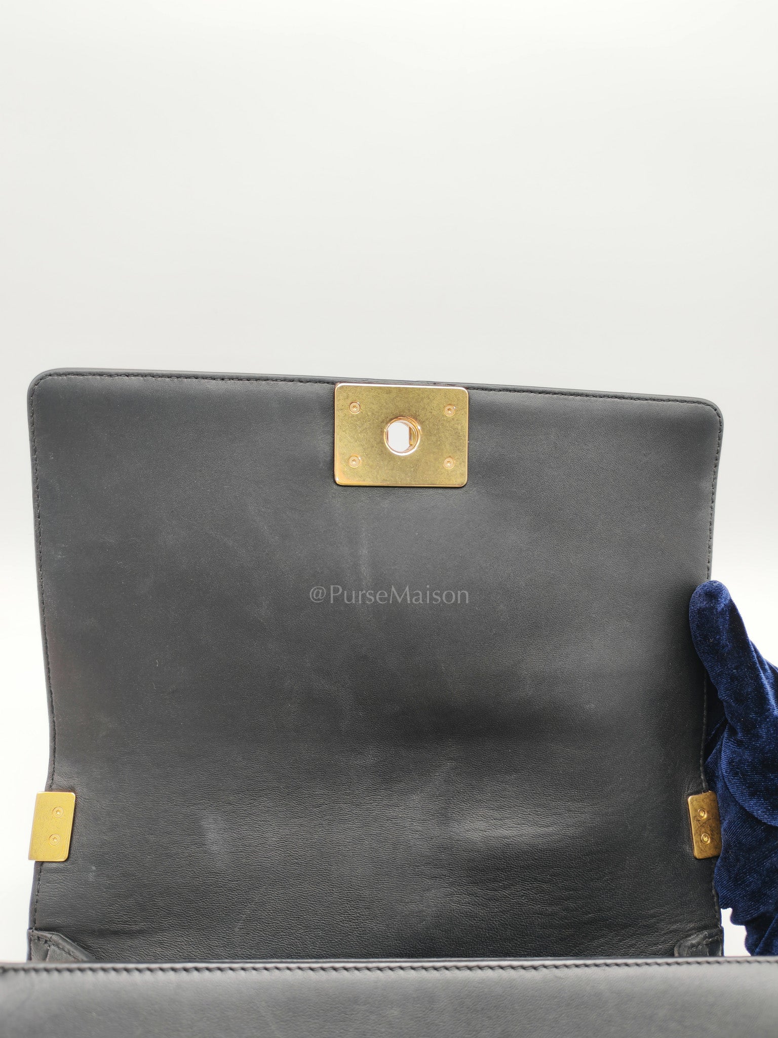 Chanel Boy Medium in Black Quilted Lambskin Leather and Aged Gold Hardware Series 23 | Purse Maison Luxury Bags Shop