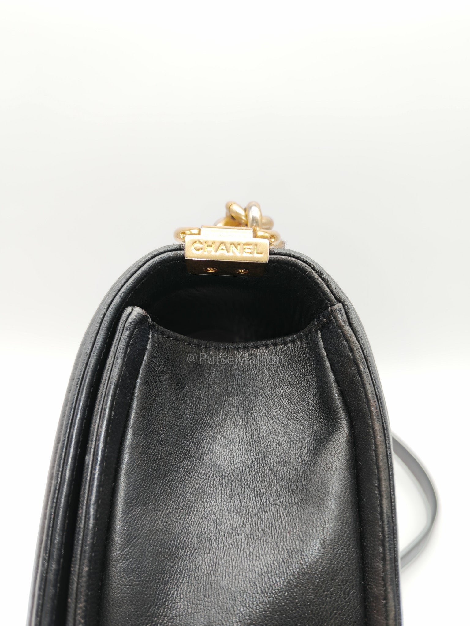 Chanel Boy Medium in Black Quilted Lambskin Leather and Aged Gold Hardware Series 23 | Purse Maison Luxury Bags Shop