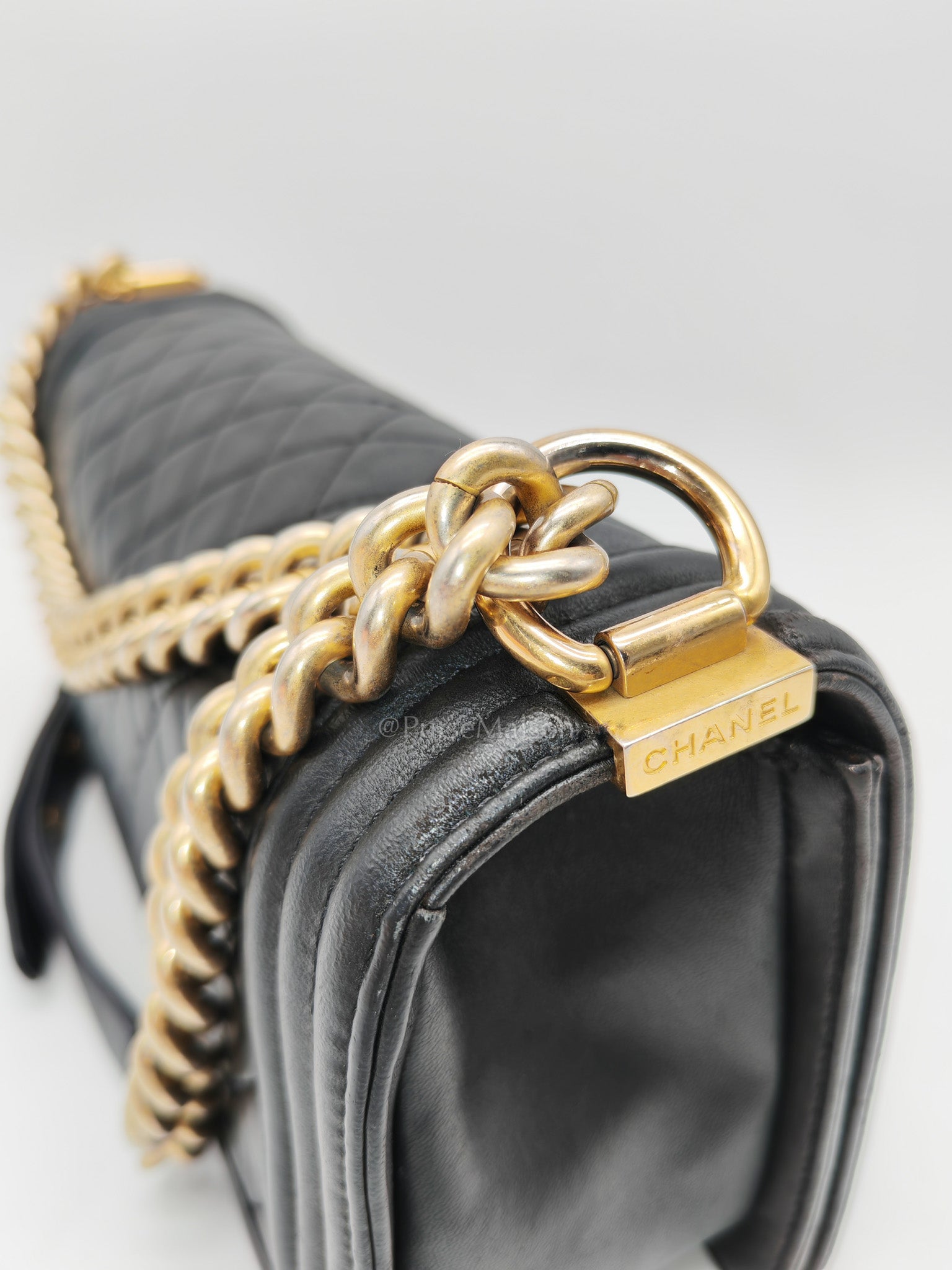 Chanel Boy Medium in Black Quilted Lambskin Leather and Aged Gold Hardware Series 23 | Purse Maison Luxury Bags Shop